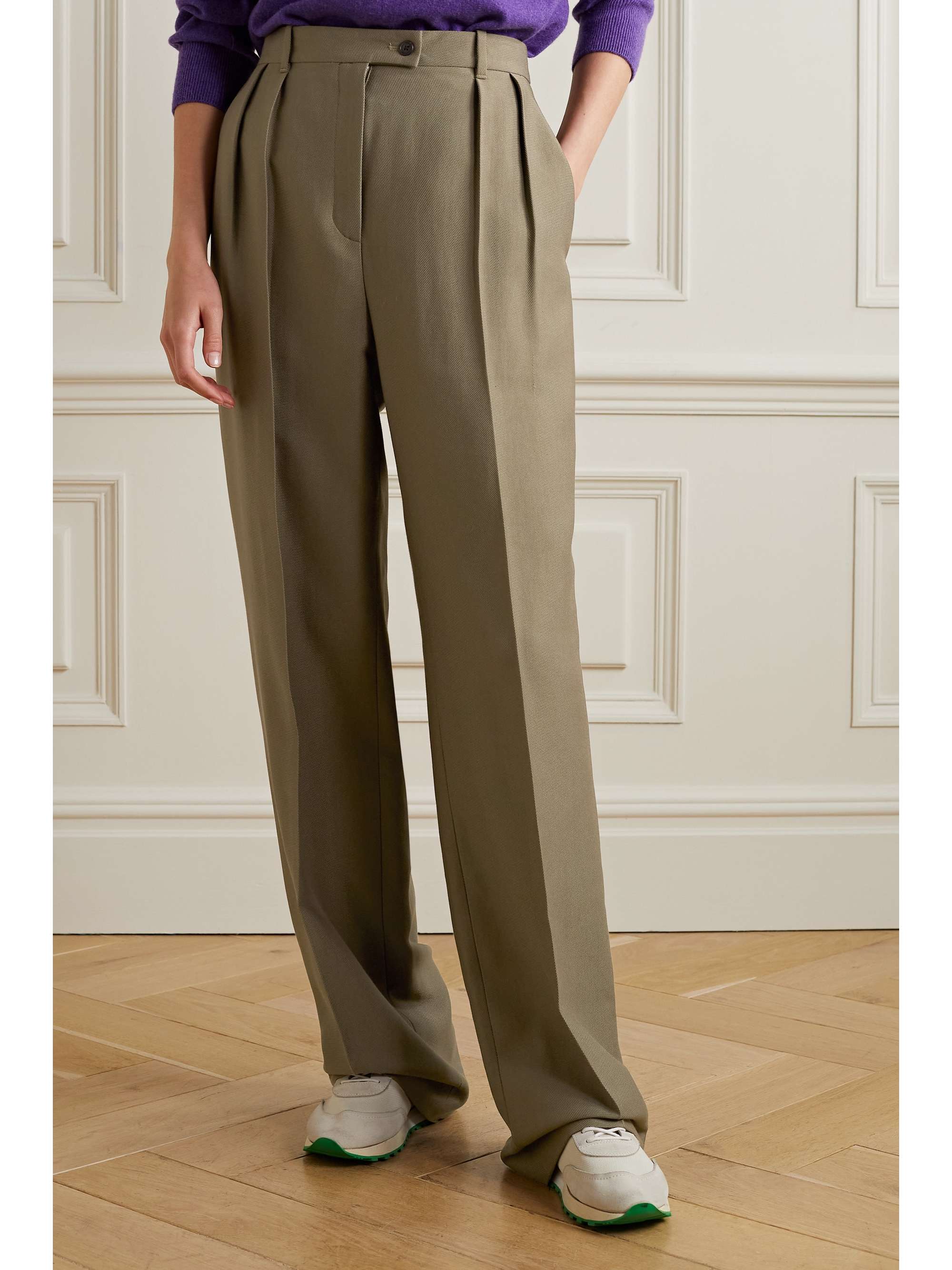 THE ROW Randa pleated cotton and silk-blend straight-leg pants