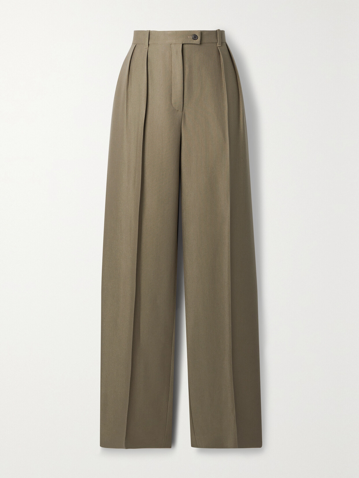 The Row Randa Pleated Cotton And Silk-blend Straight-leg Pants - Brown