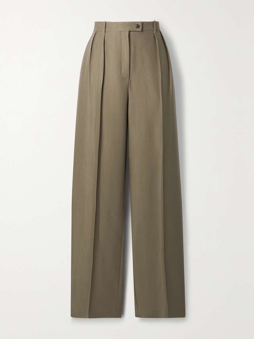 The Row Randa Pleated Cotton And Silk-blend Straight-leg Pants