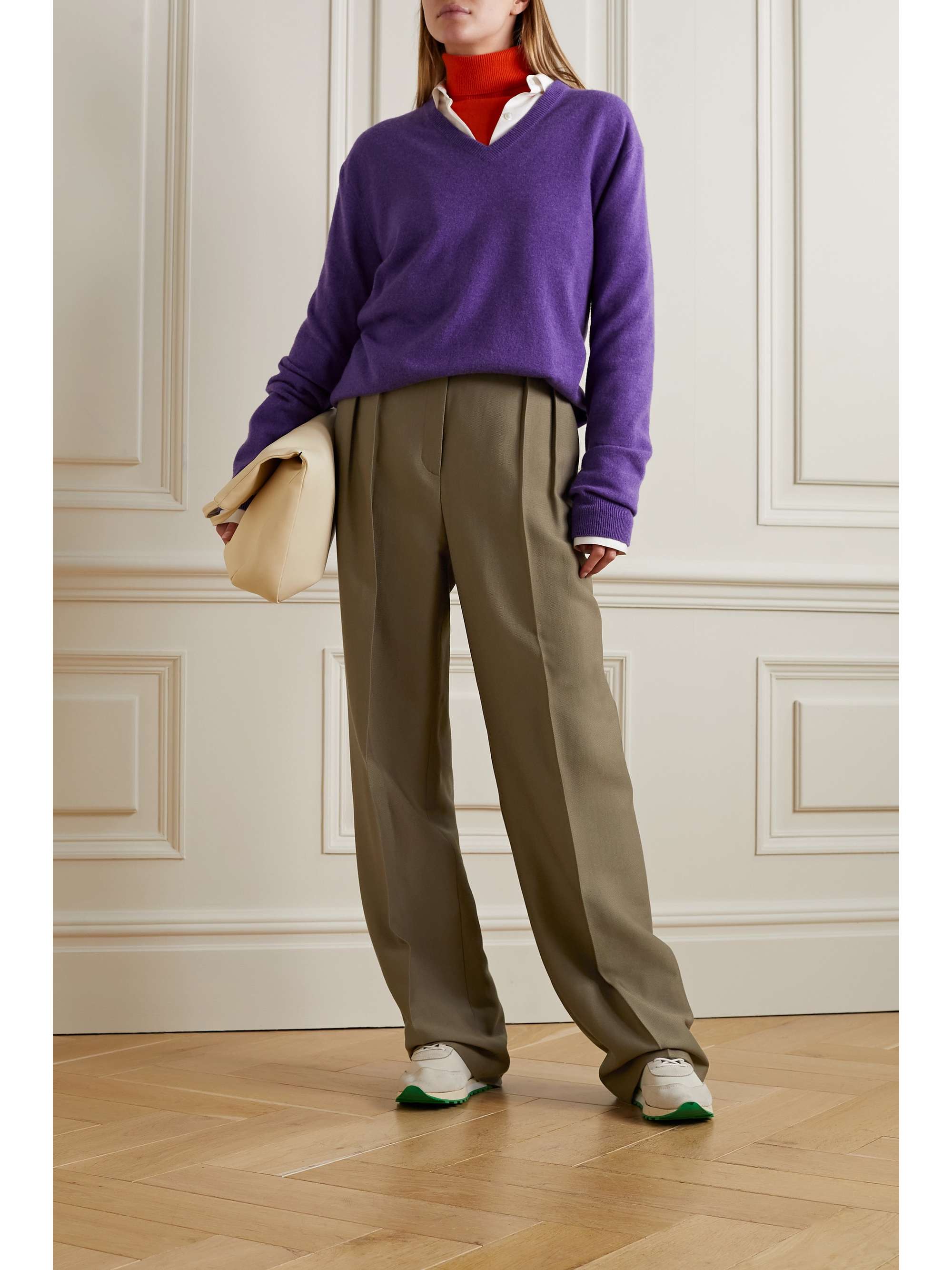 THE ROW Randa pleated cotton and silk-blend straight-leg pants