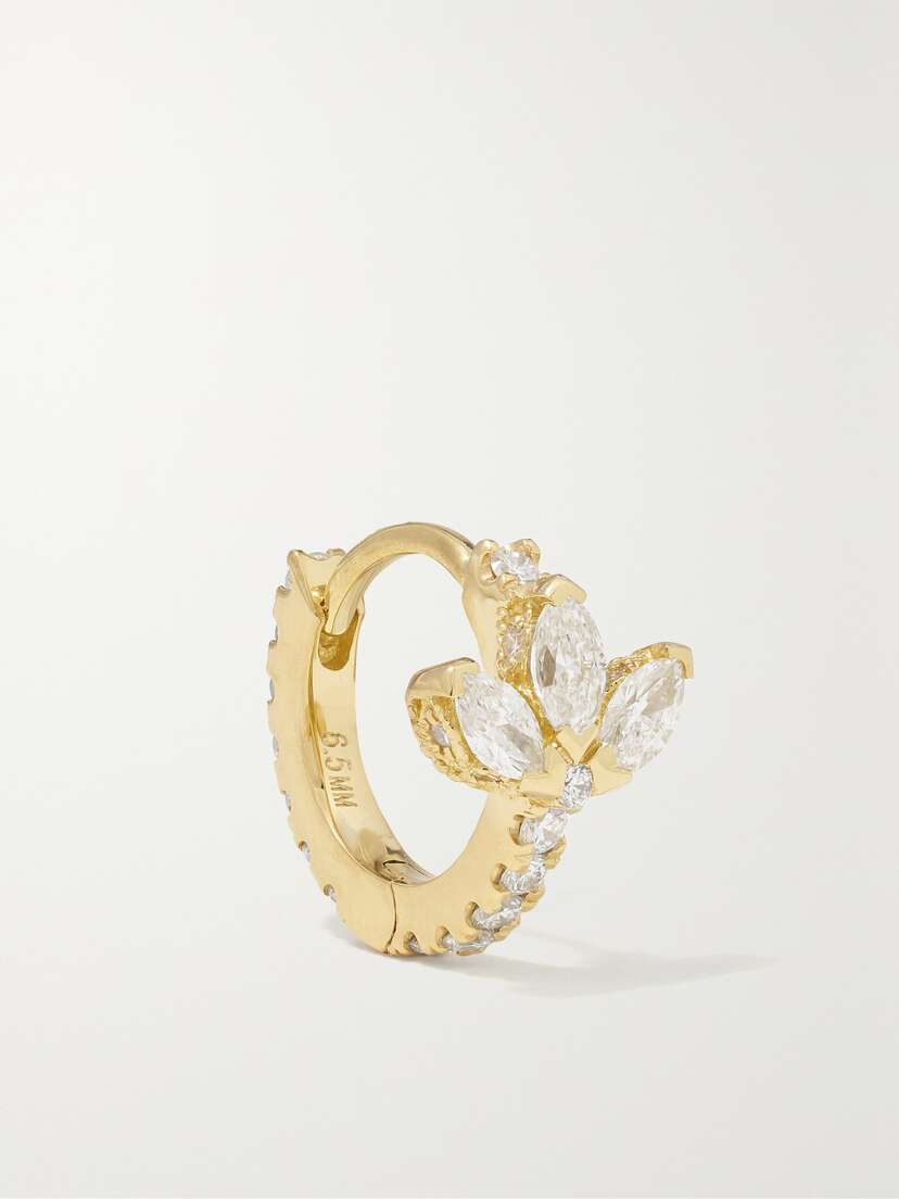 MARIA TASH Lotus 6.5mm 18-karat Gold Diamond Single Hoop Earring