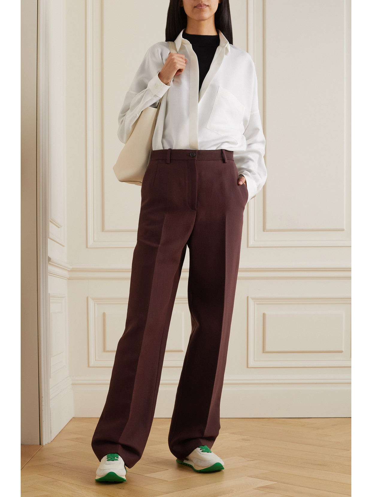 Shop The Row Ackerin Wool And Silk-blend Wide-leg Pants In Burgundy