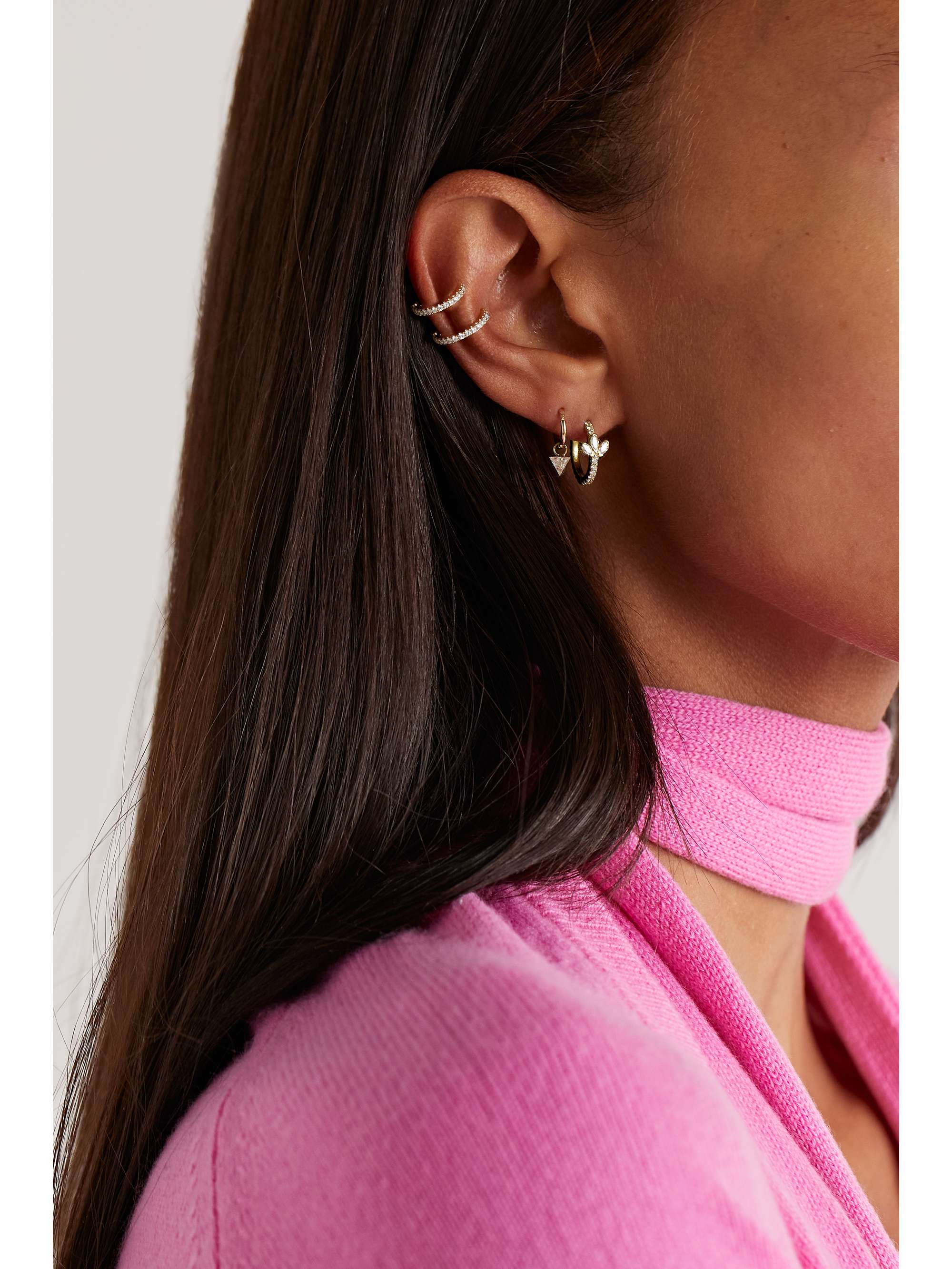 MARIA TASH Lotus 9.5mm 18-karat gold diamond single hoop earring