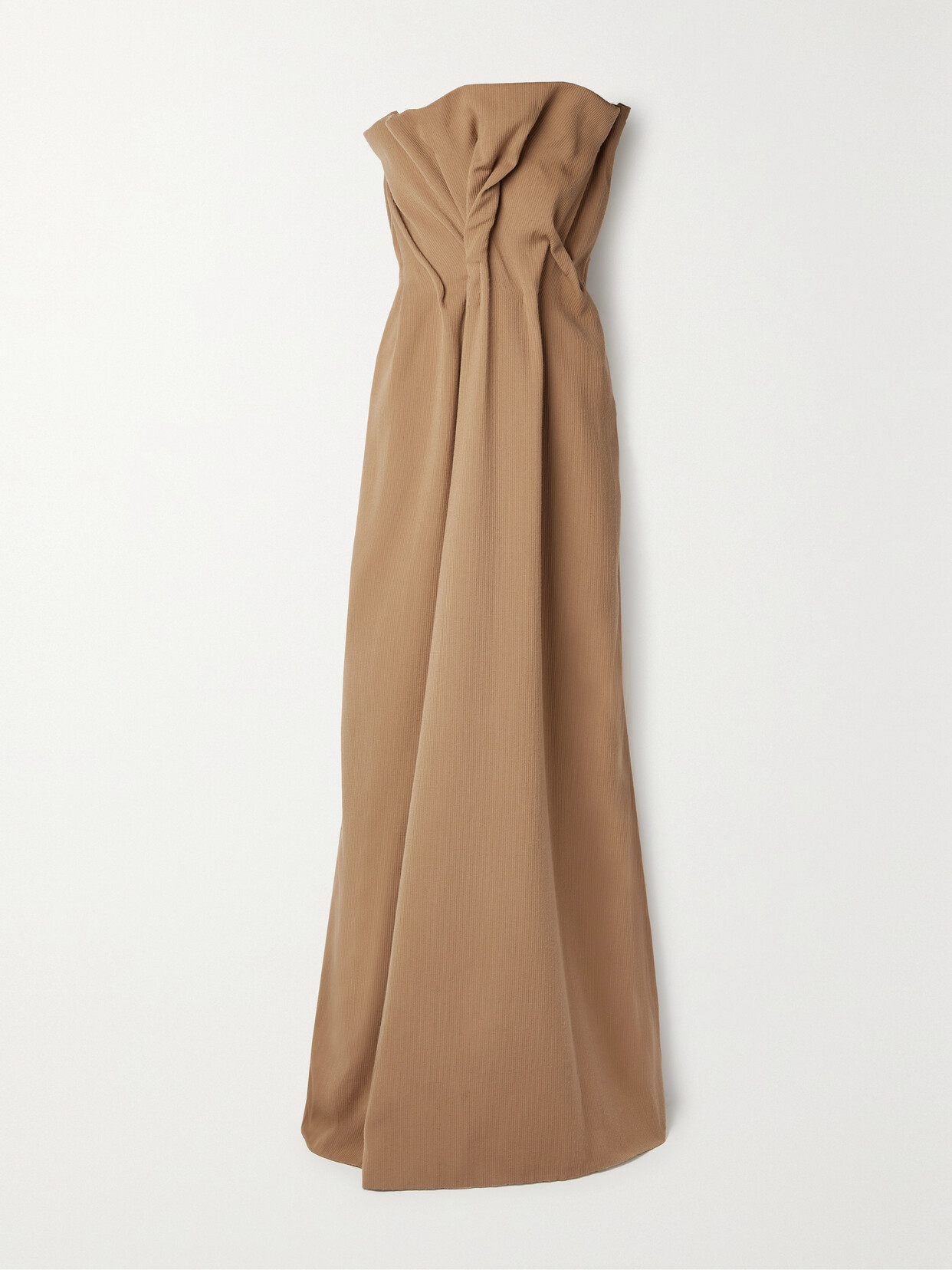 The Row Nimah Strapless Gathered Ribbed Wool And Cotton-blend Maxi Dress - Brown