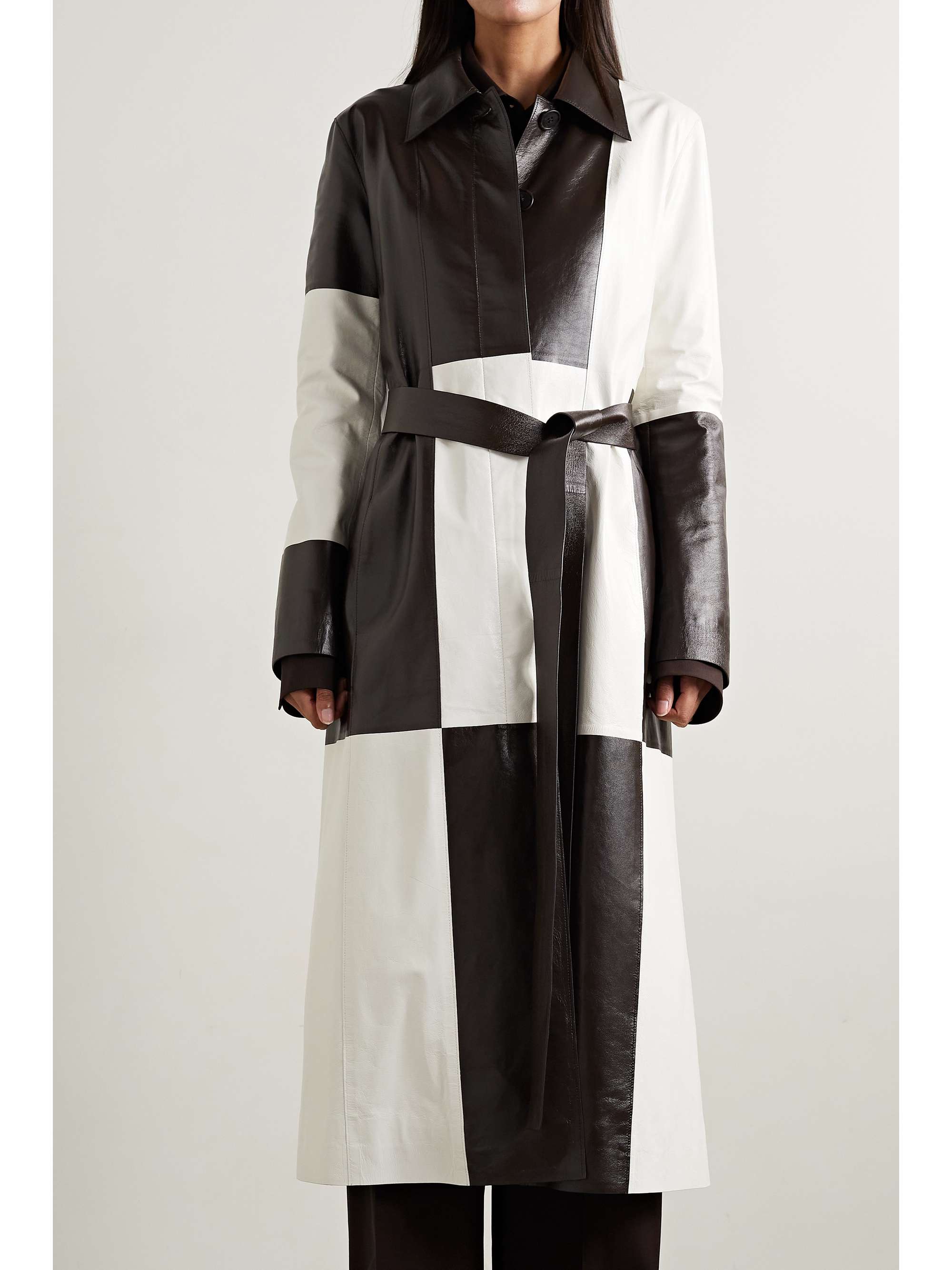 THE ROW Traviesa belted color-block leather trench coat