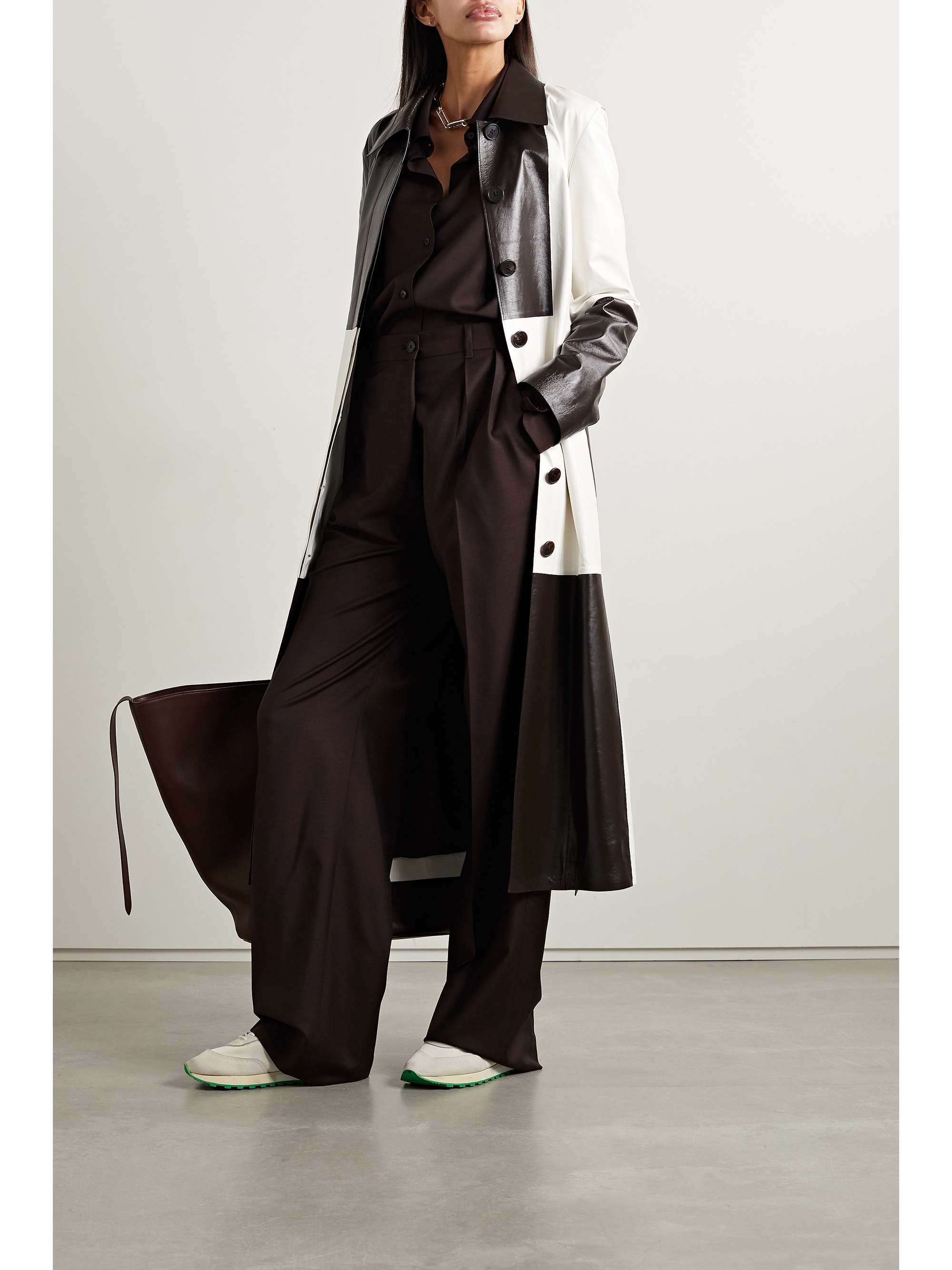 THE ROW Traviesa belted color-block leather trench coat