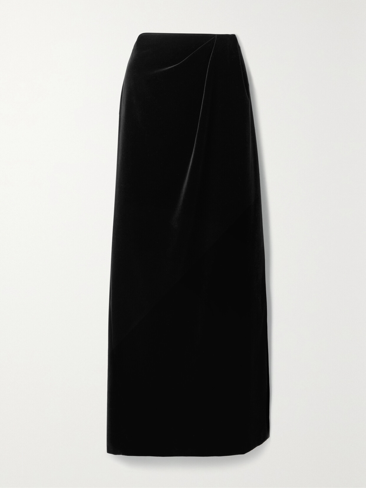 The Row Azelia Gathered Cotton And Silk-blend Velvet Maxi Skirt In Black