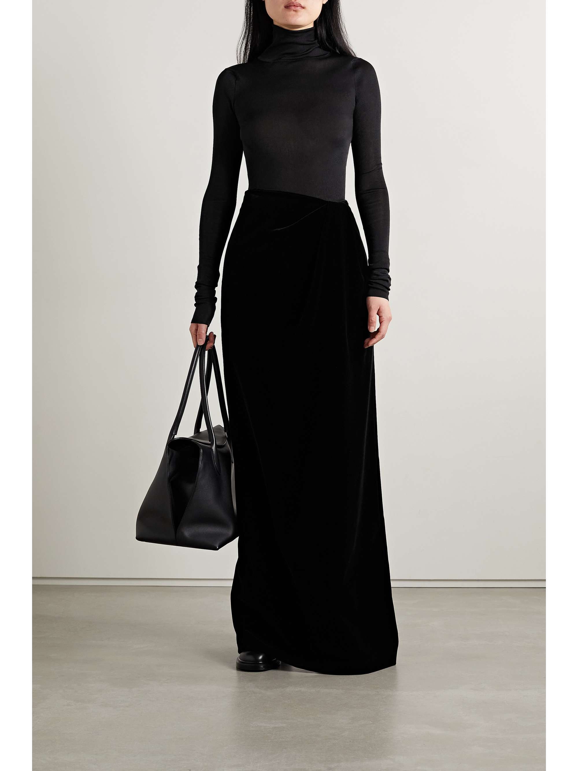 THE ROW Azelia gathered cotton and silk-blend velvet maxi skirt