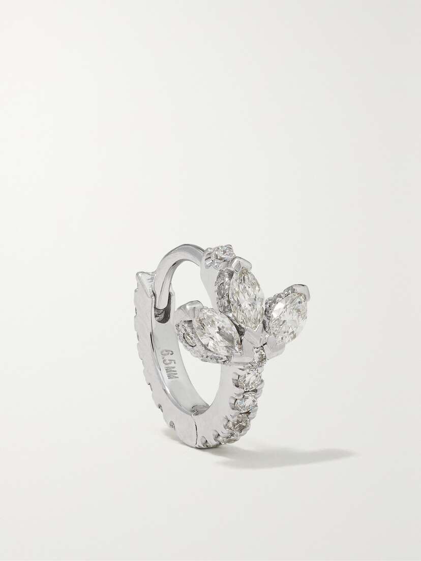MARIA TASH Lotus 6.5mm 18-karat White Gold Diamond Single Hoop Earring