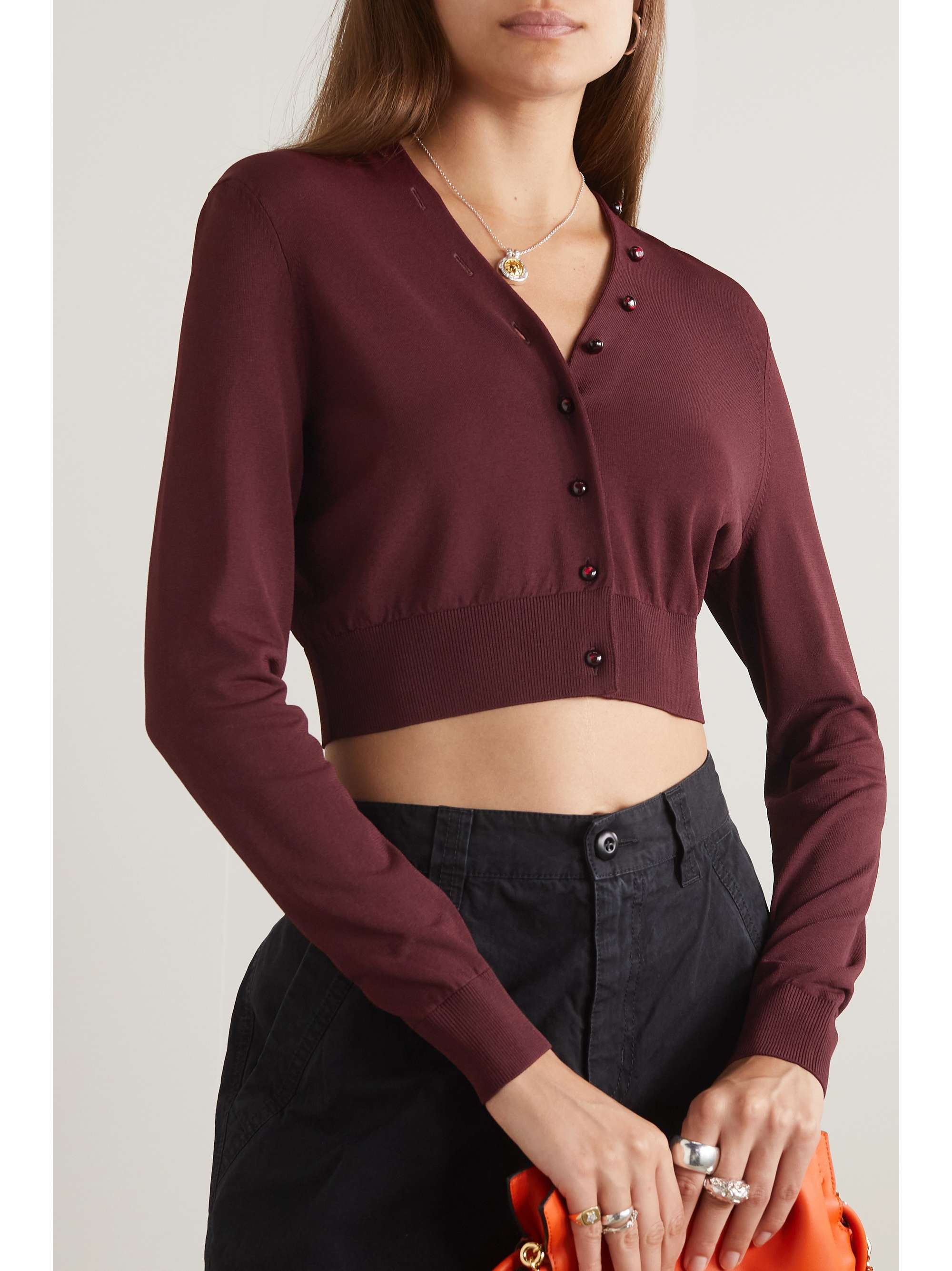Loewe - Cropped Knitted Cardigan - Burgundy - Small - Net A Porter
