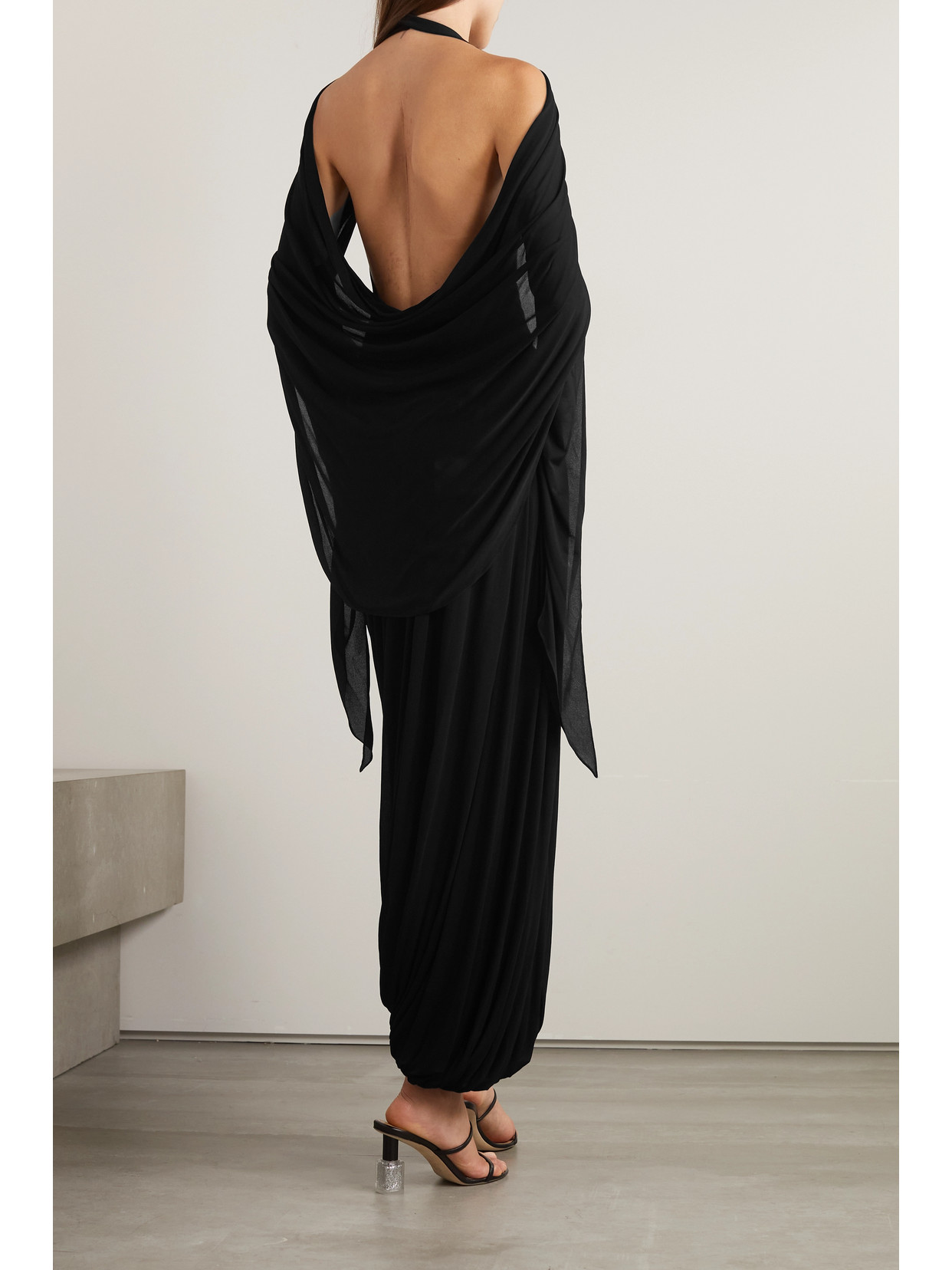 Loewe Asymmetric Open-back Draped Chiffon And Crepe Dress In Black