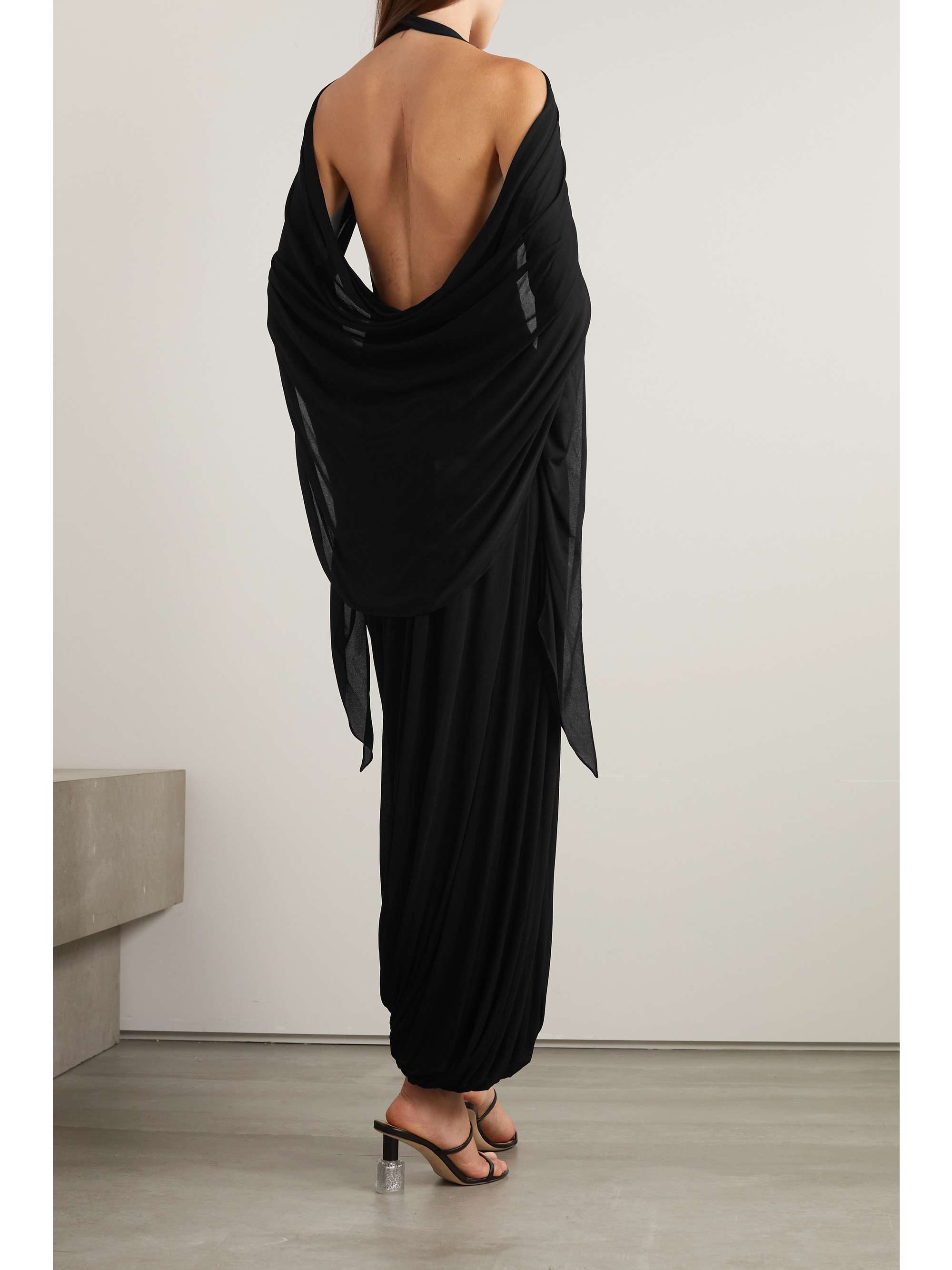 LOEWE Asymmetric open-back draped chiffon and crepe dress