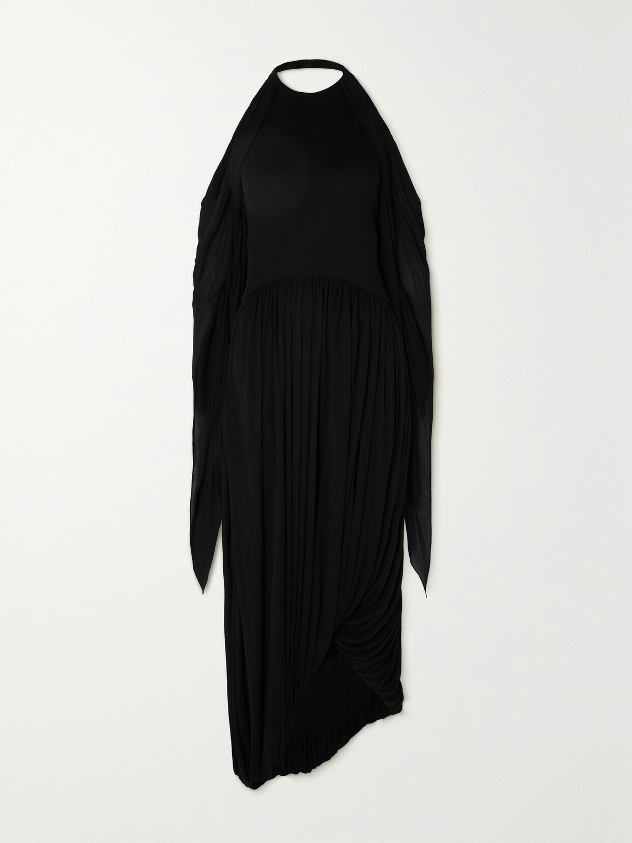Loewe Asymmetric Open-back Draped Chiffon And Crepe Dress In Black