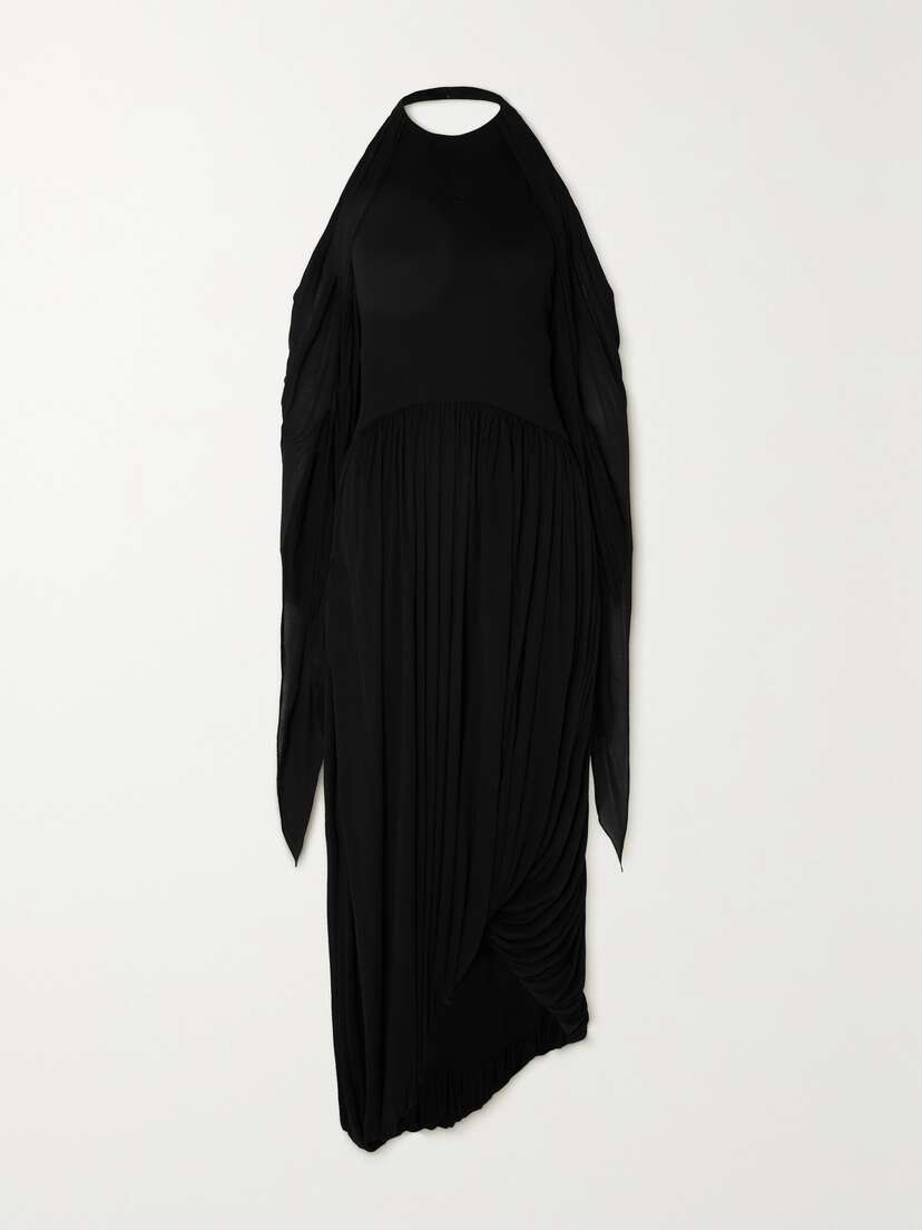 Loewe Asymmetric Open-back Draped Chiffon And Crepe Dress