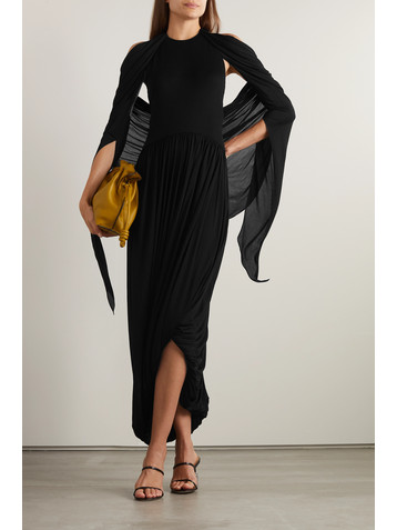 Loewe Asymmetric open-back draped chiffon and crepe dress