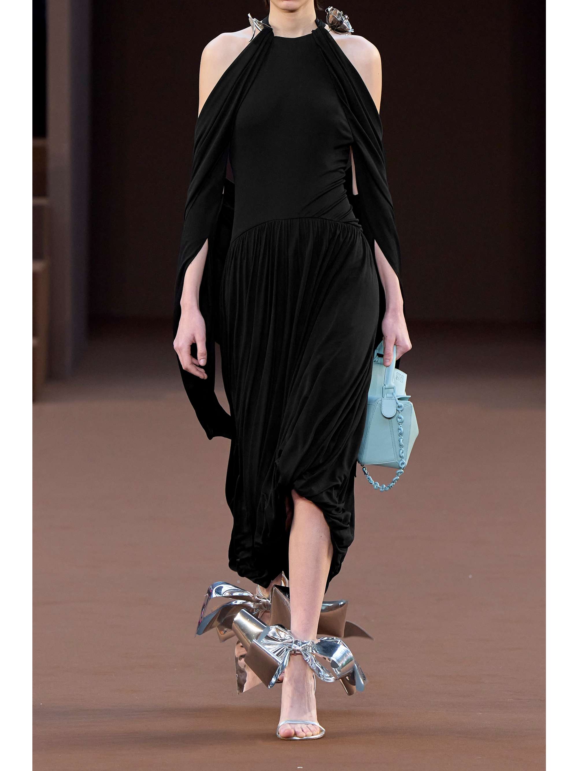 LOEWE Asymmetric open-back draped chiffon and crepe dress