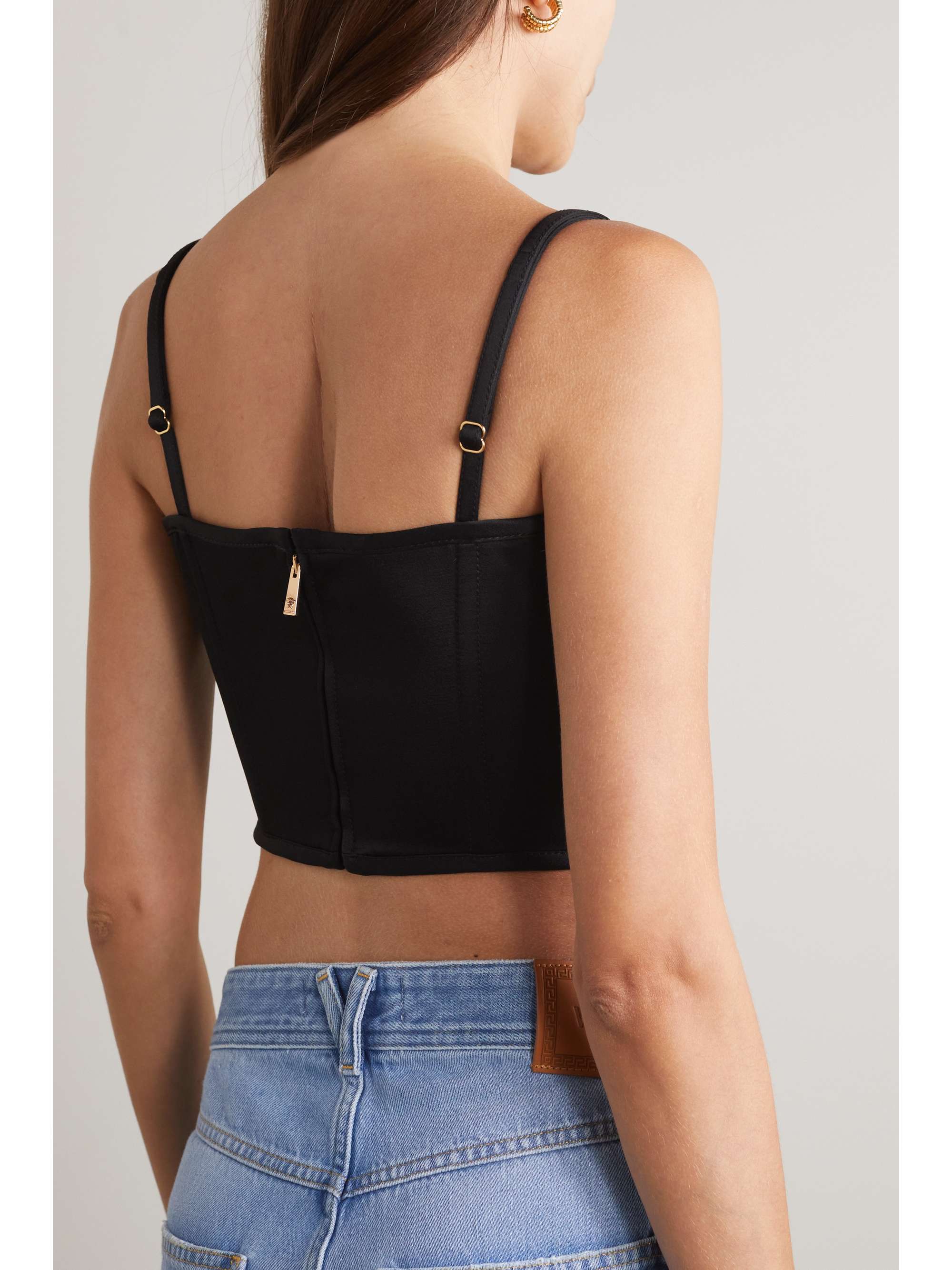 VERSACE Cropped embellished satin bustier top