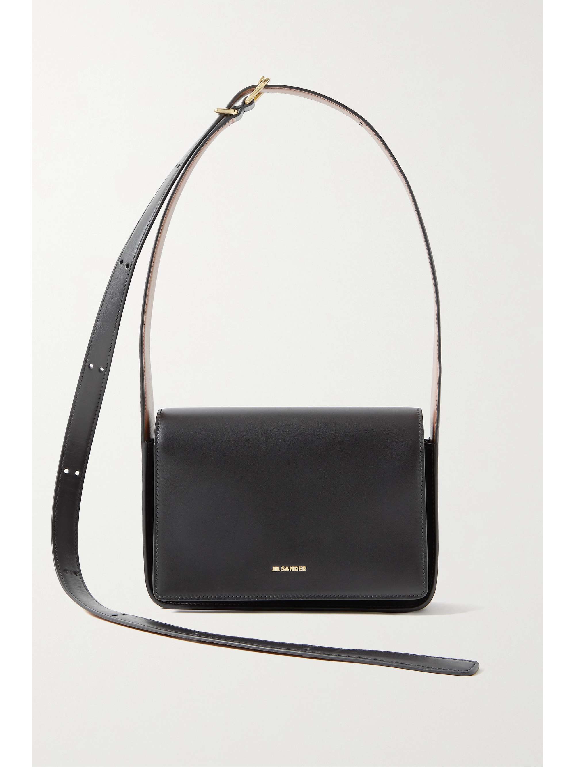 black leather crossbody bag with flap
