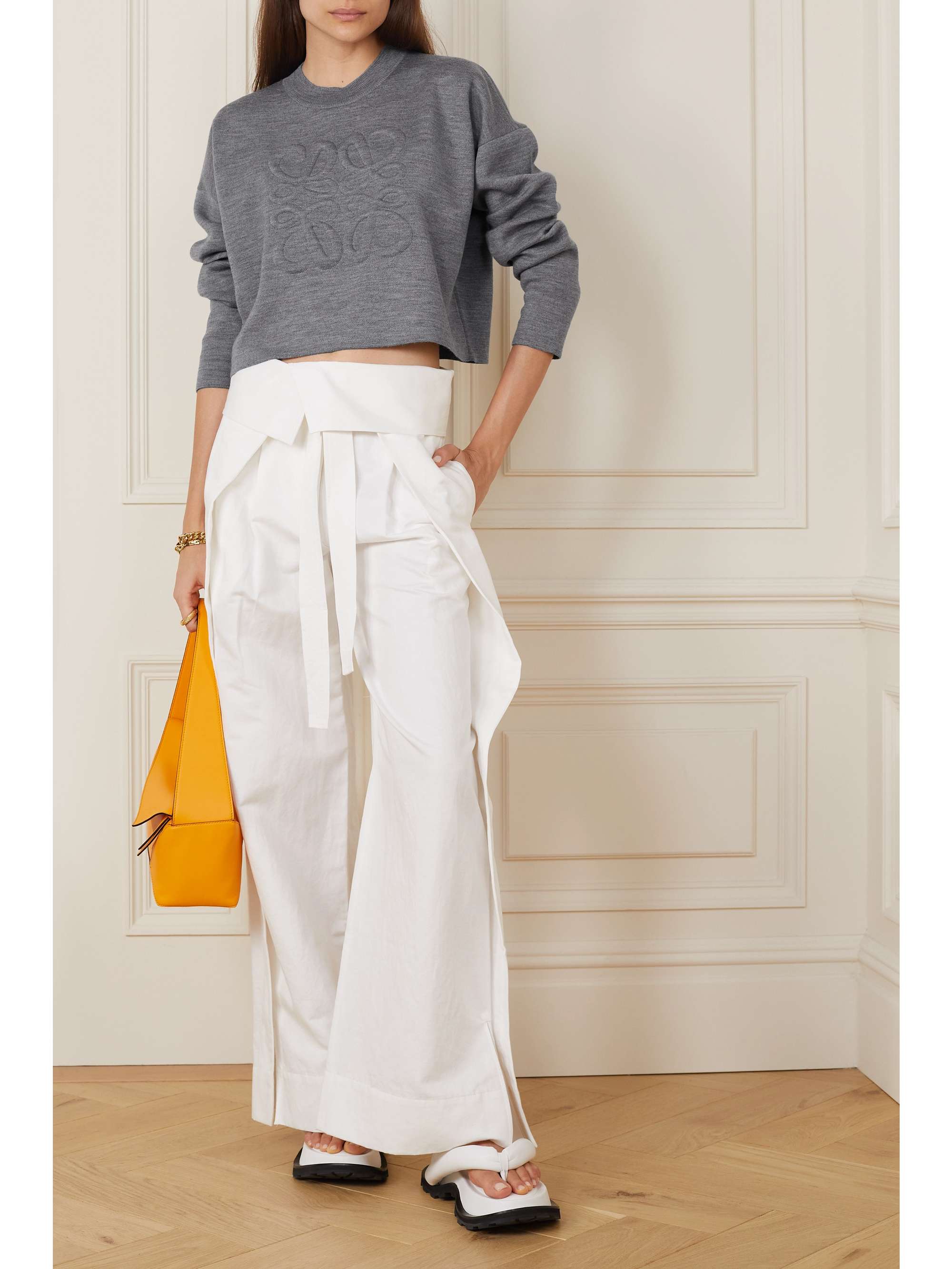 LOEWE Cropped embroidered wool-blend sweater | NET-A-PORTER