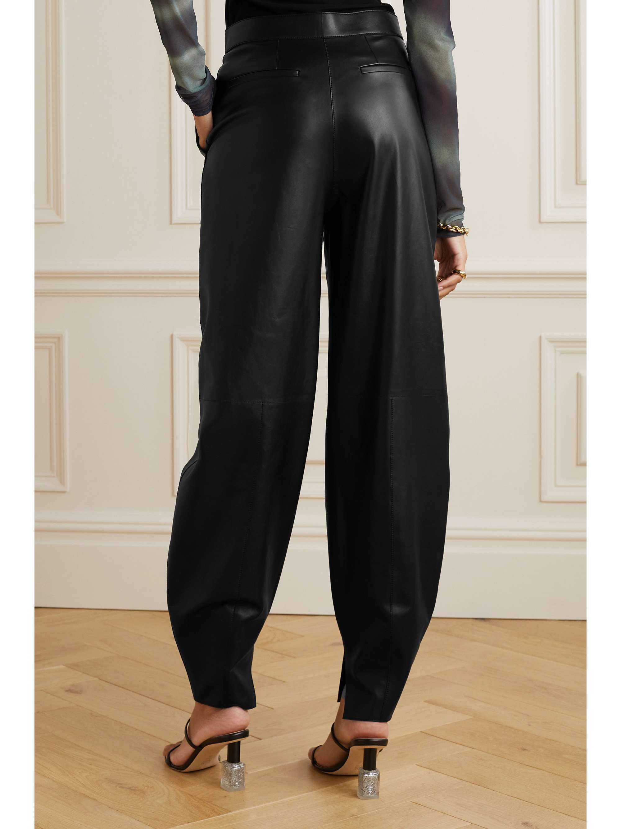 LOEWE Balloon pleated leather tapered pants