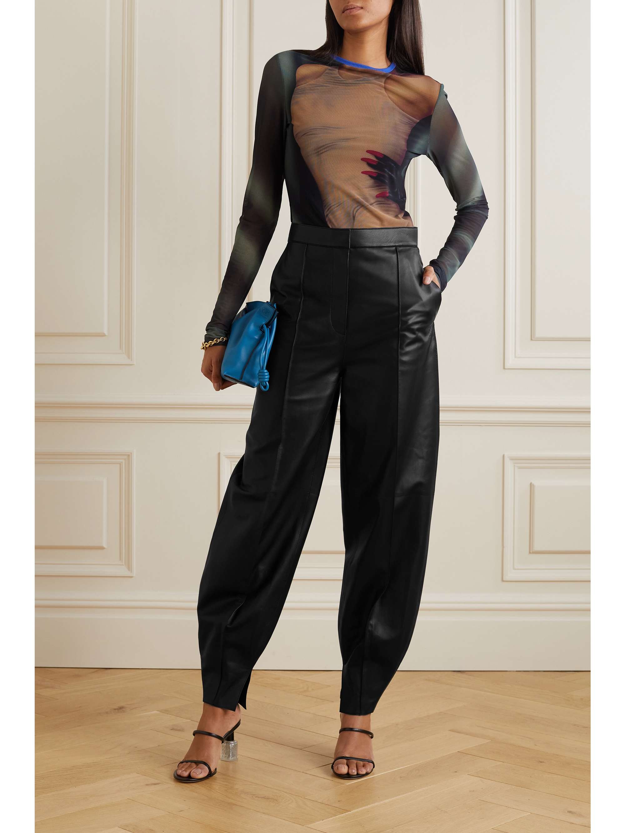 LOEWE Balloon pleated leather tapered pants | NET-A-PORTER