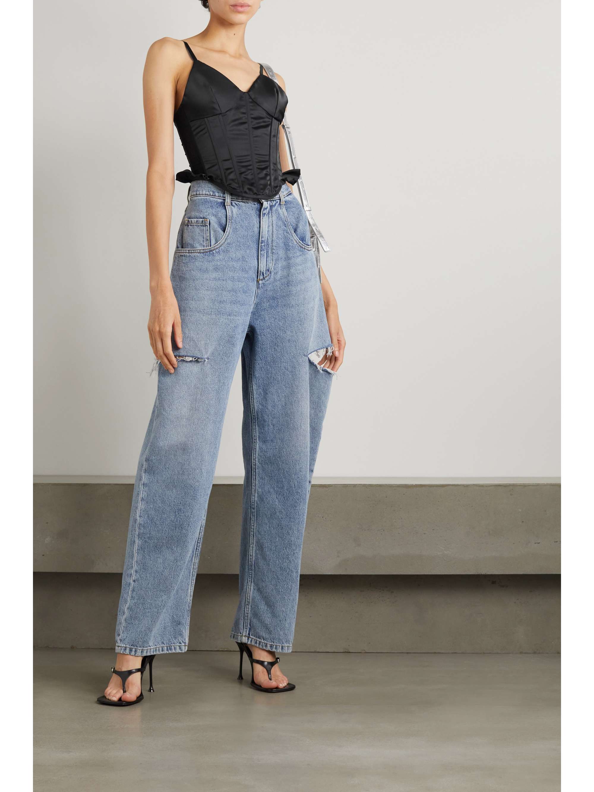 ROSAMOSARIO Ruffled satin bustier top | NET-A-PORTER