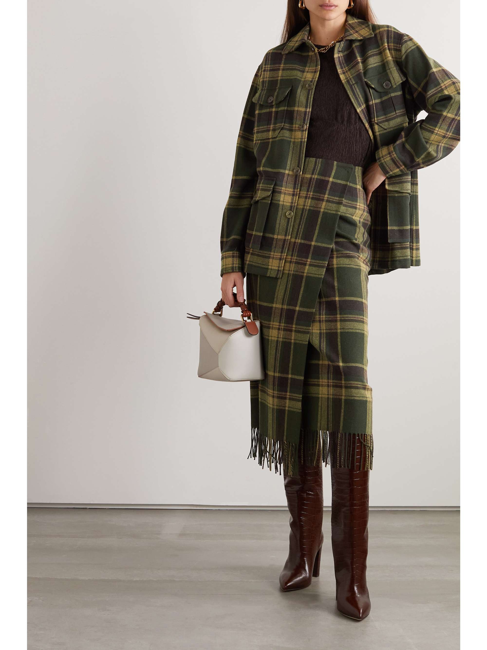 RALPH LAUREN COLLECTION Aden checked wool felt midi wrap skirt NET A PORTER