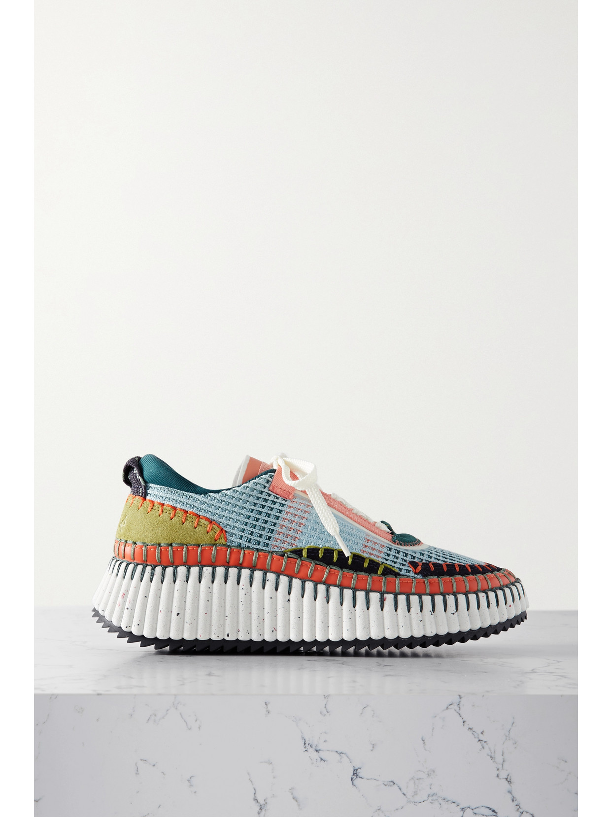 Chloé Nama Embroidered Suede And Recycled-mesh Sneakers In Green