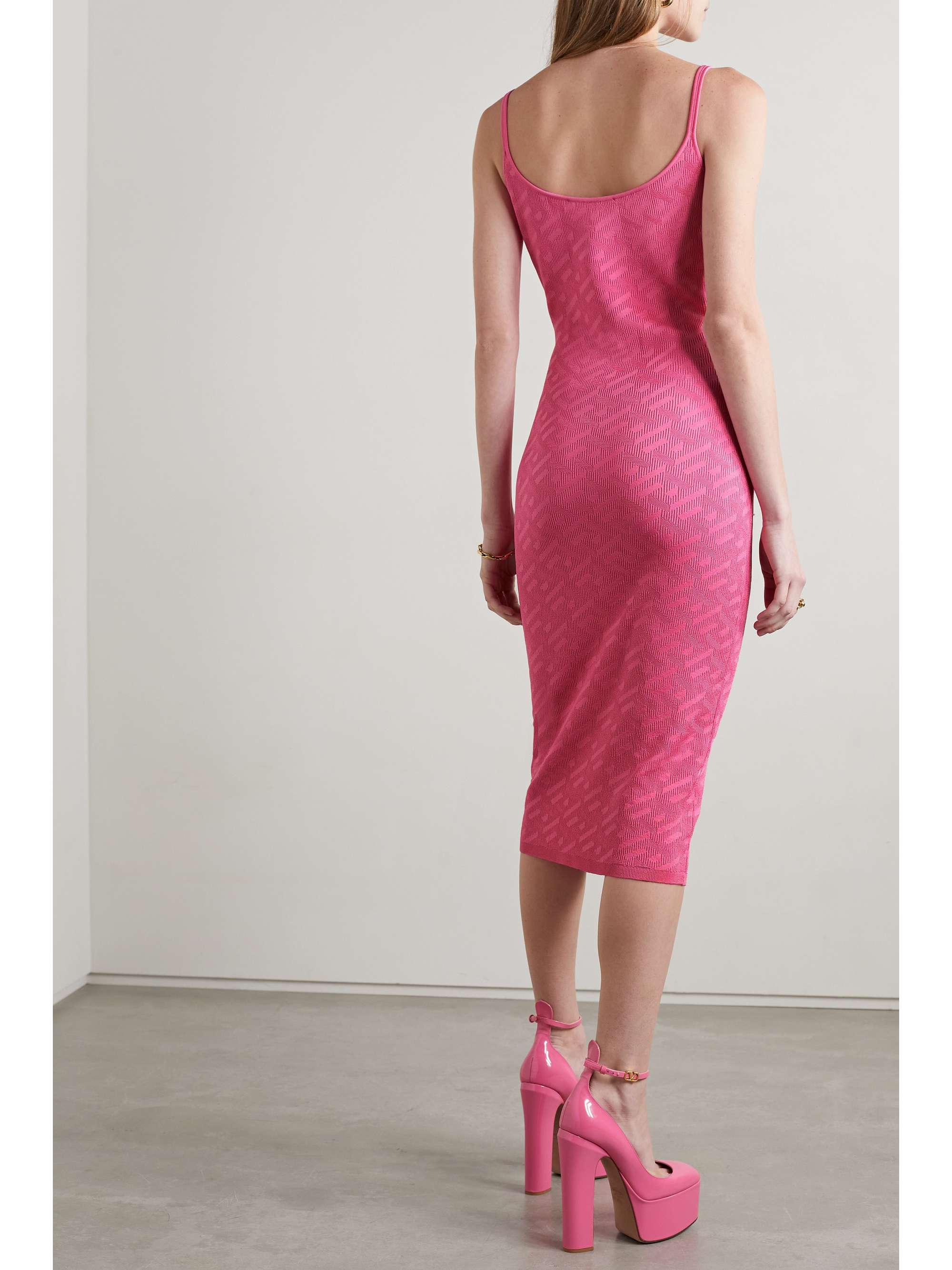 VERSACE La Greca embellished jacquard-knit midi dress