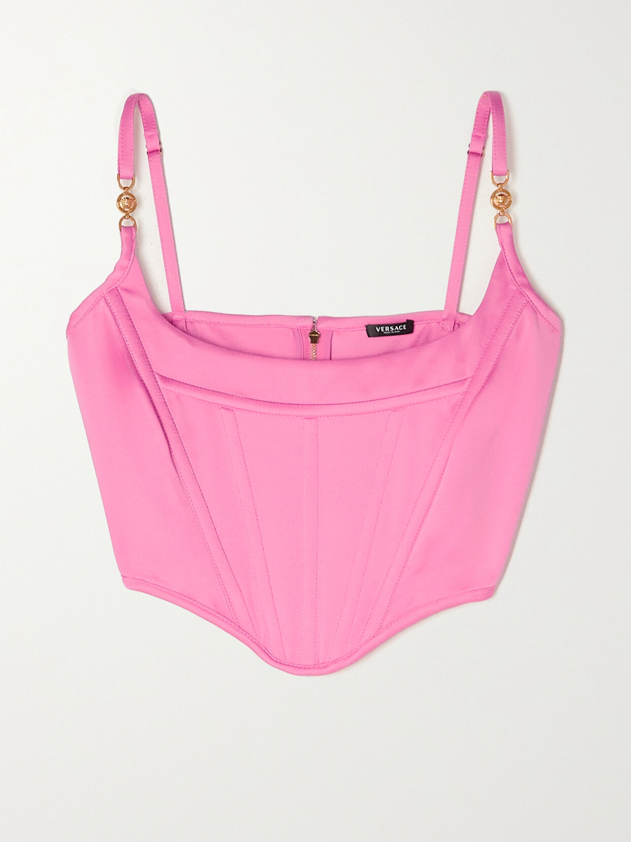 Versace Cropped Embellished Satin Bustier Top - Pink