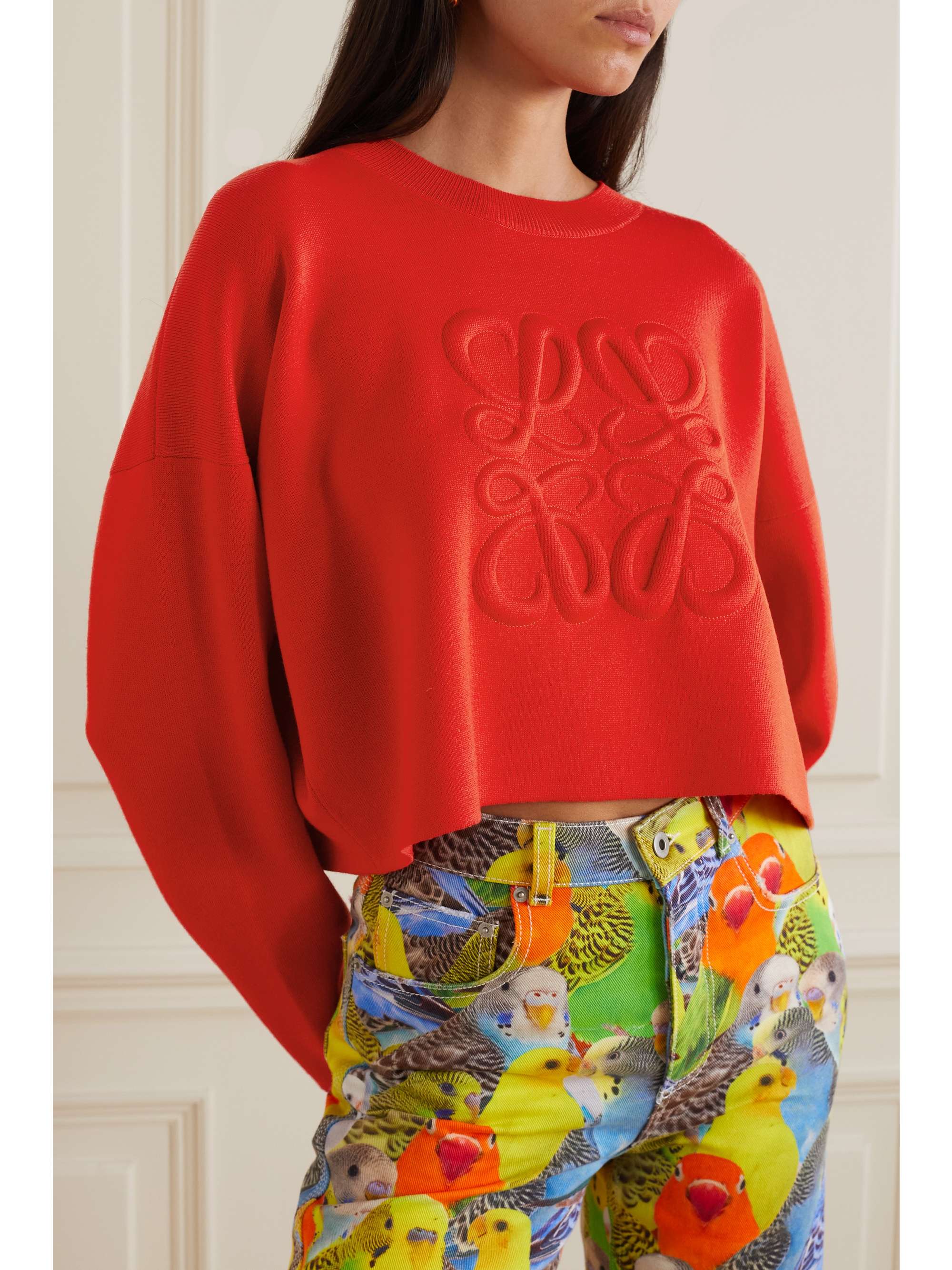 LOEWE Cropped embroidered wool-blend sweater | NET-A-PORTER