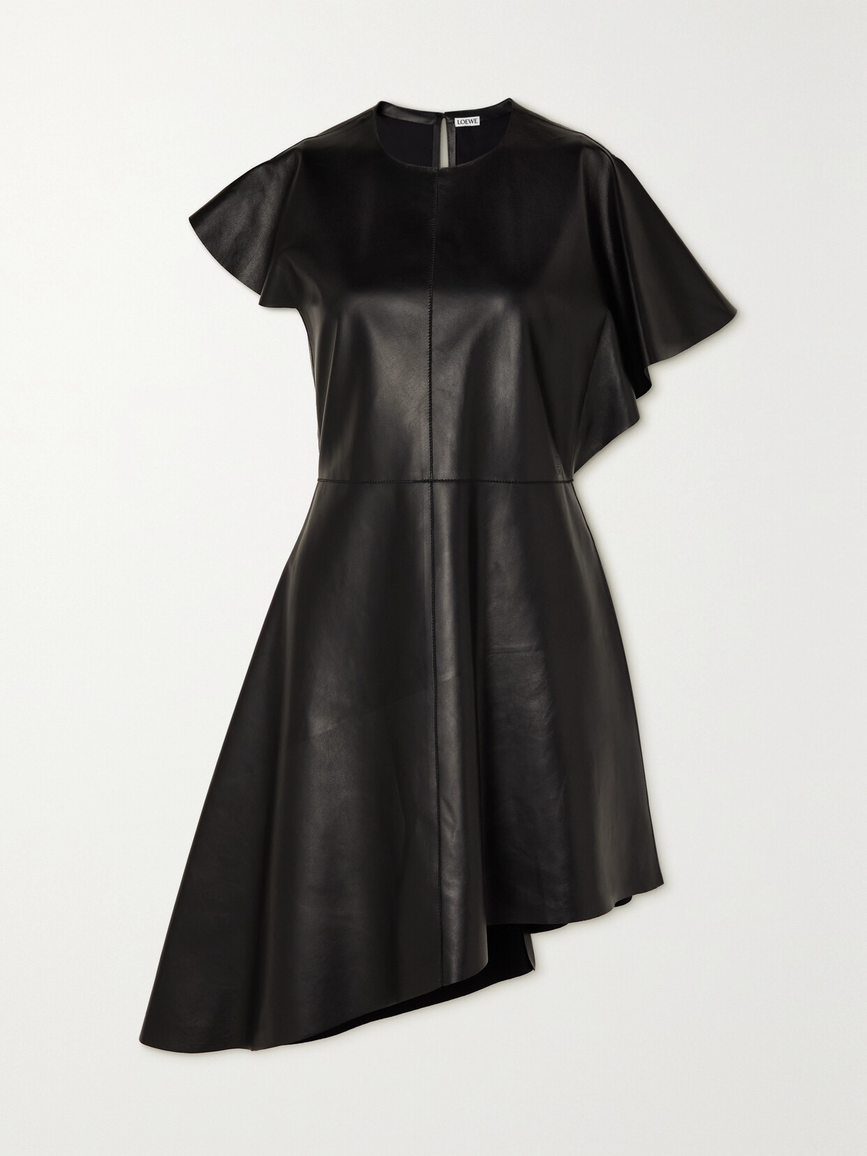 Shop Loewe Asymmetric Paneled Faux Leather Dress In Black