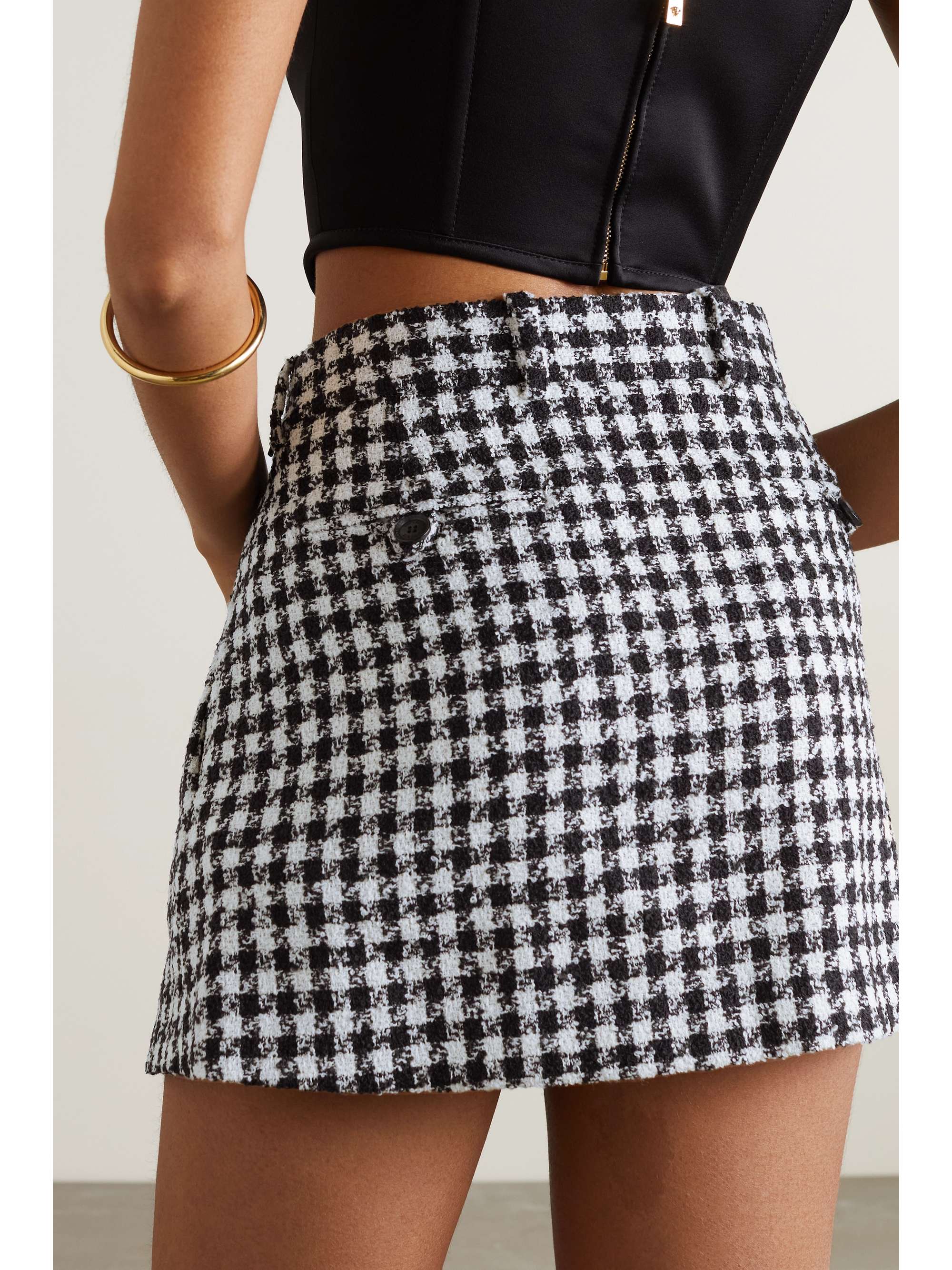 VERSACE Pleated checked wool-tweed mini skirt