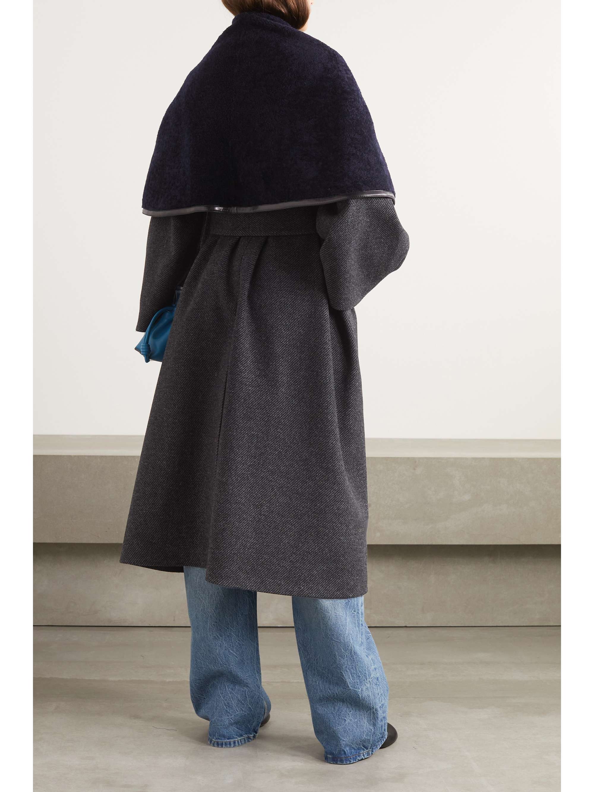 LOEWE Belted leather-trimmed wool-blend twill and shearling coat
