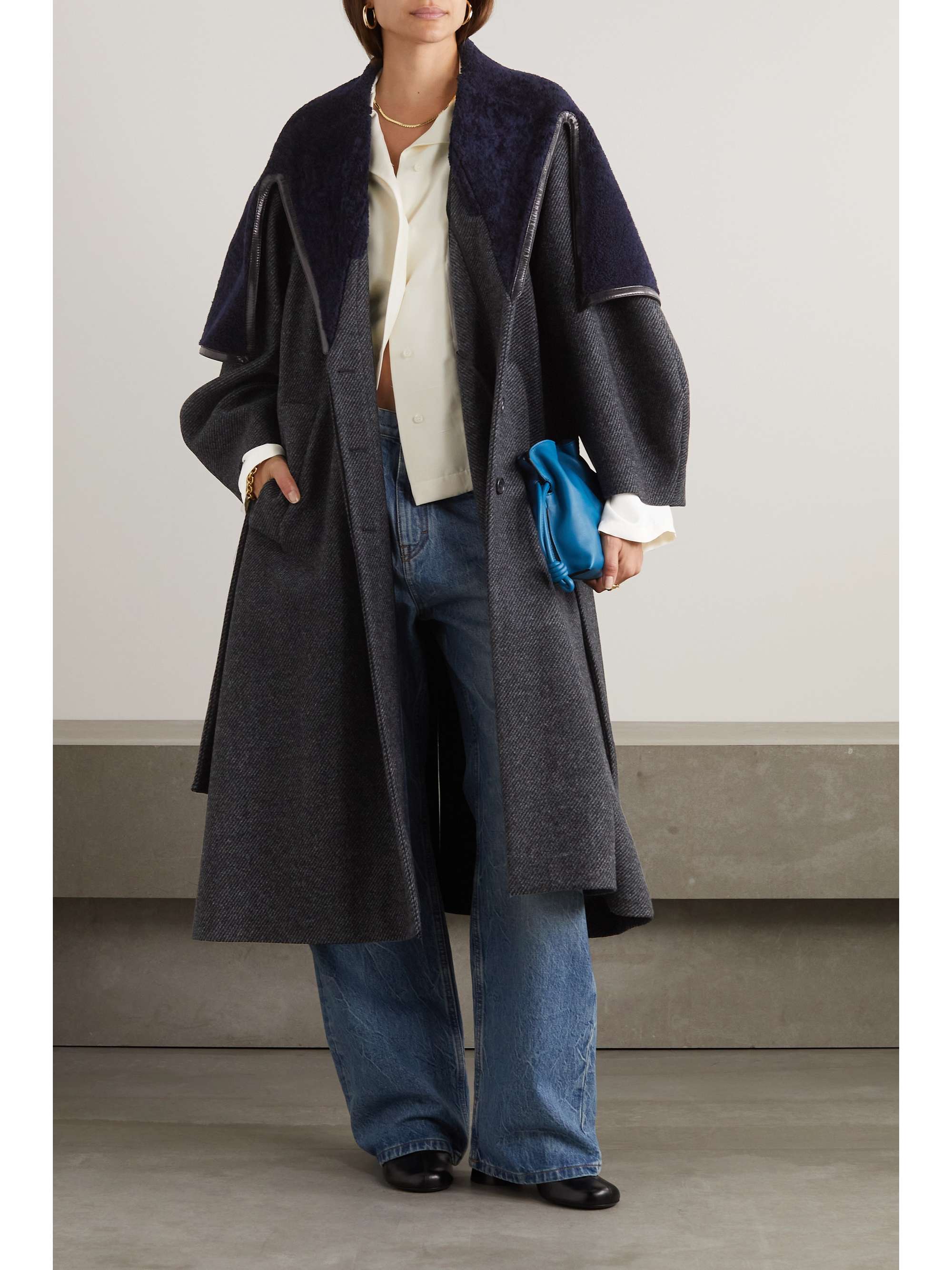 LOEWE Belted leather-trimmed wool-blend twill and shearling coat