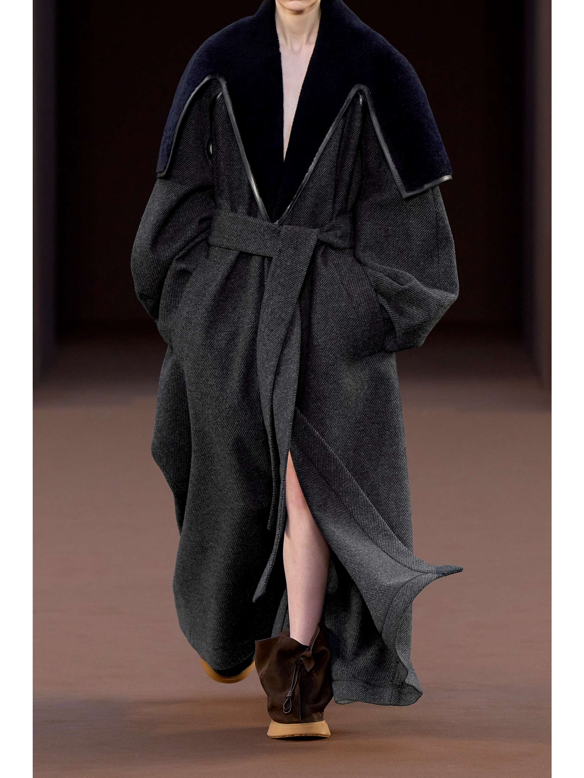 LOEWE Belted leather-trimmed wool-blend twill and shearling coat