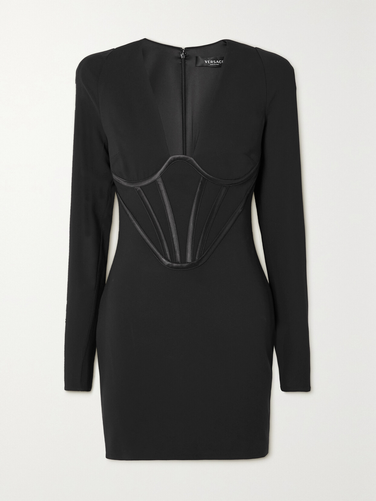 Versace Silk Satin-trimmed Crepe Mini Dress In Black