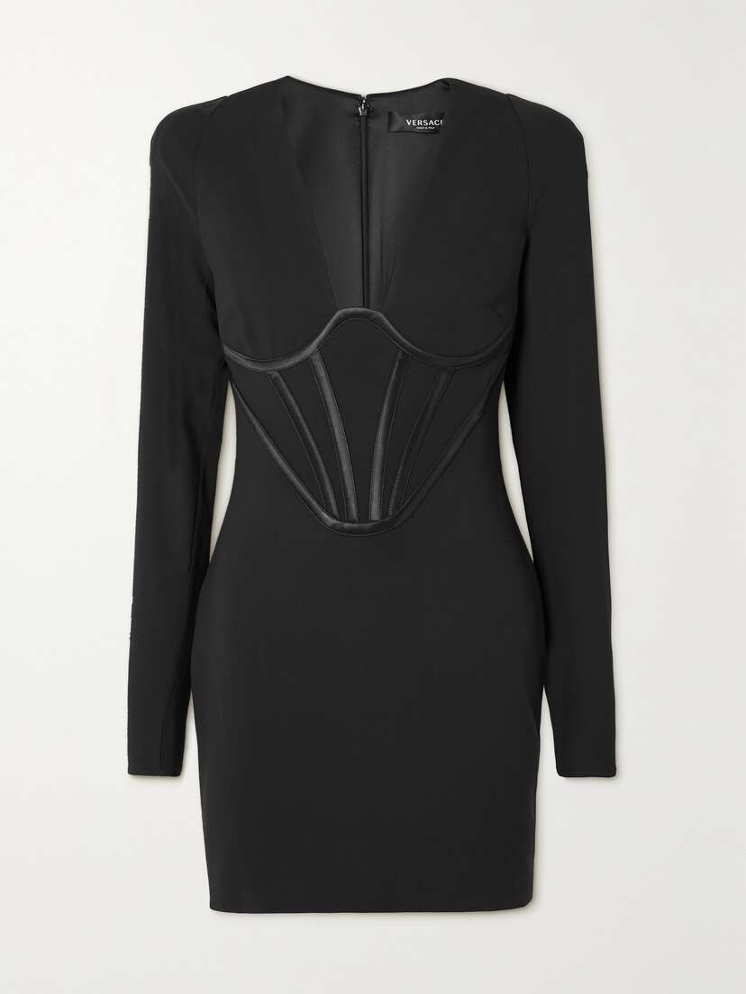 Versace Silk Satin-trimmed Crepe Mini Dress