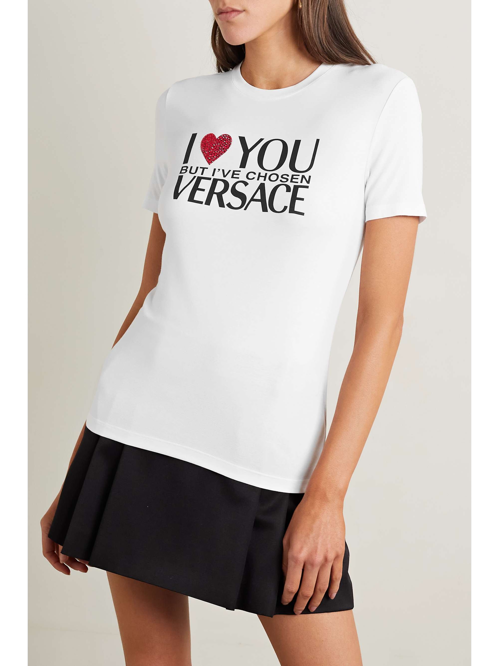 VERSACE Embellished printed stretch-jersey T-shirt