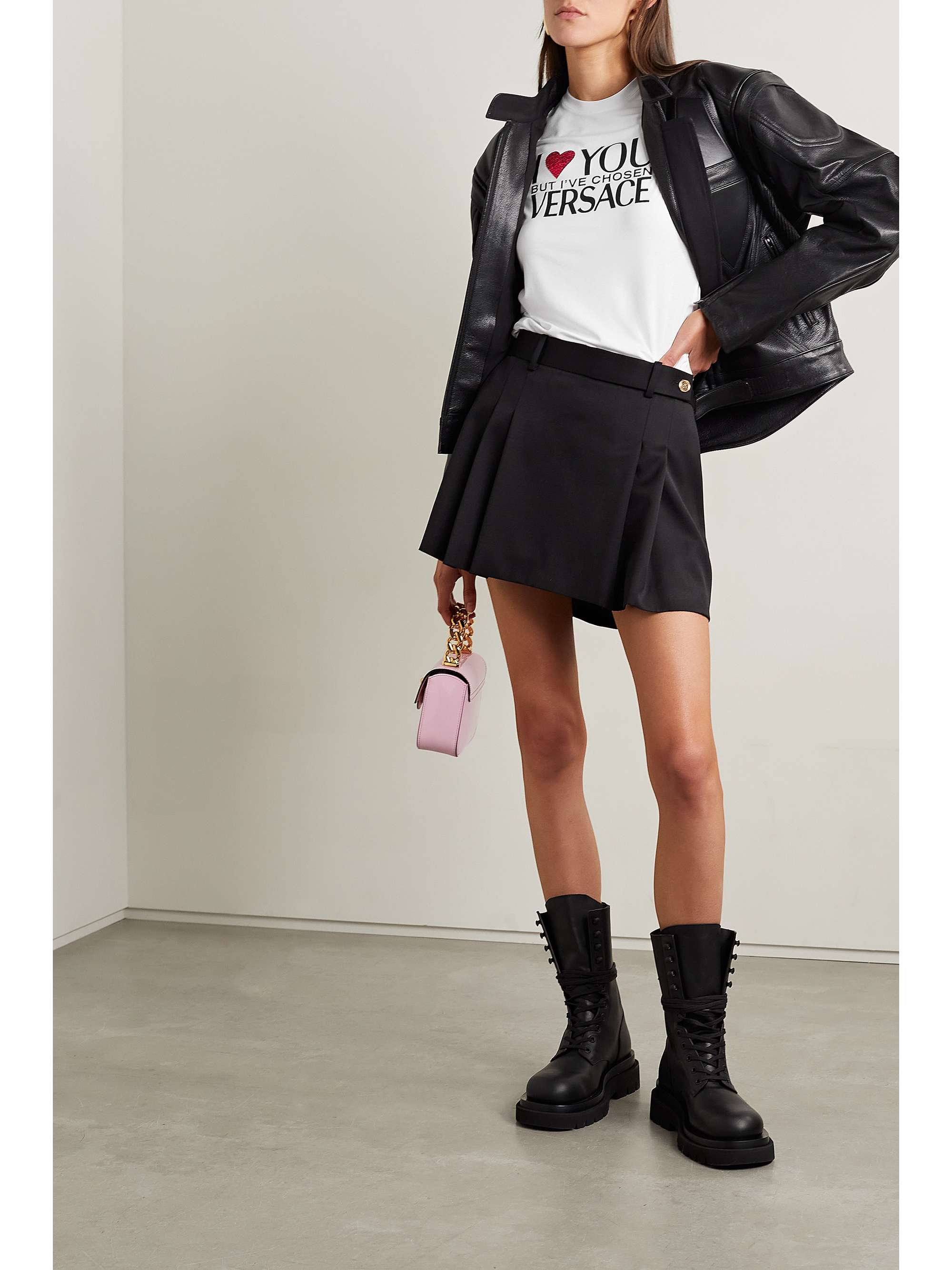 VERSACE Embellished printed stretch-jersey T-shirt