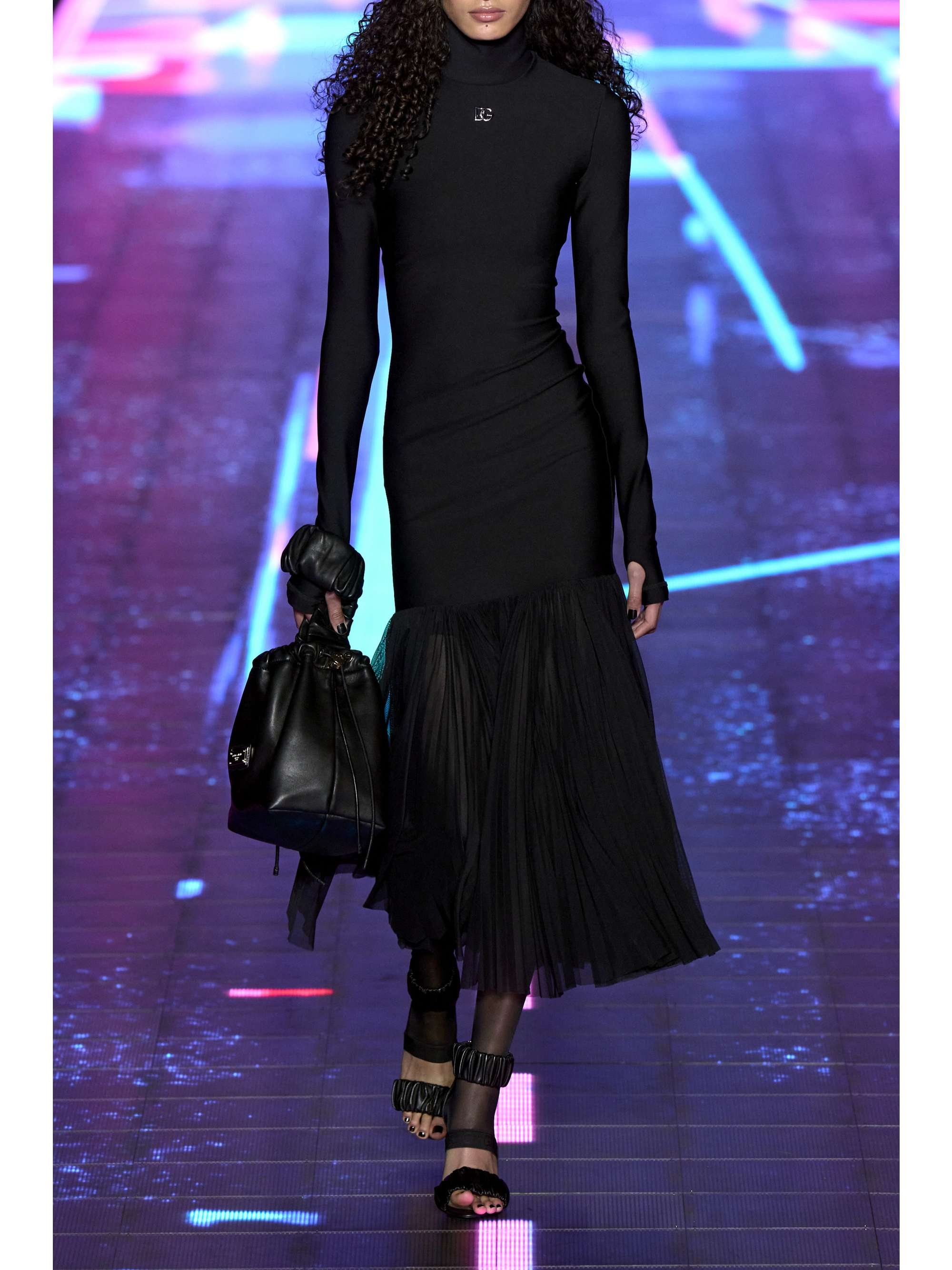 DOLCE & GABBANA Embellished stretch-jersey and tulle midi dress