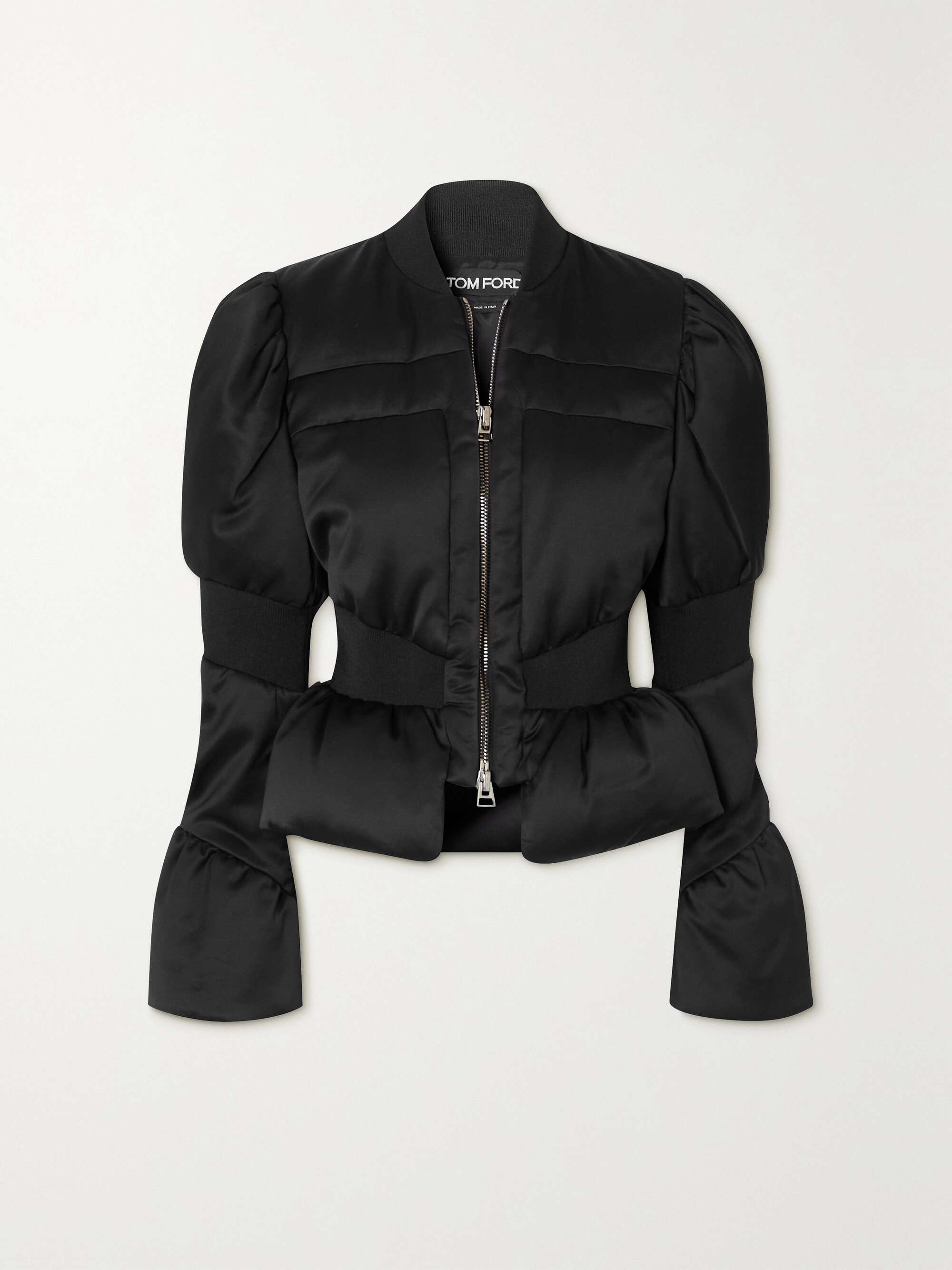 Quilted padded satin down peplum jacket black IT38
