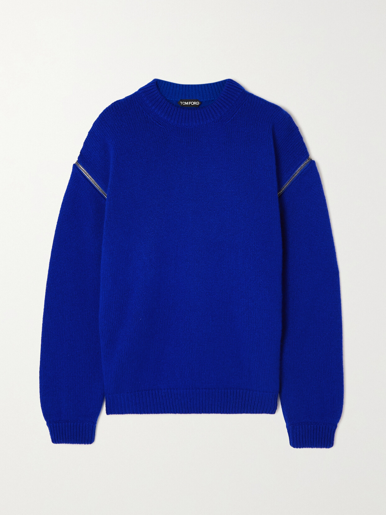 Tom Ford Soft Cashmere Crewneck Zip Sweater In Blue