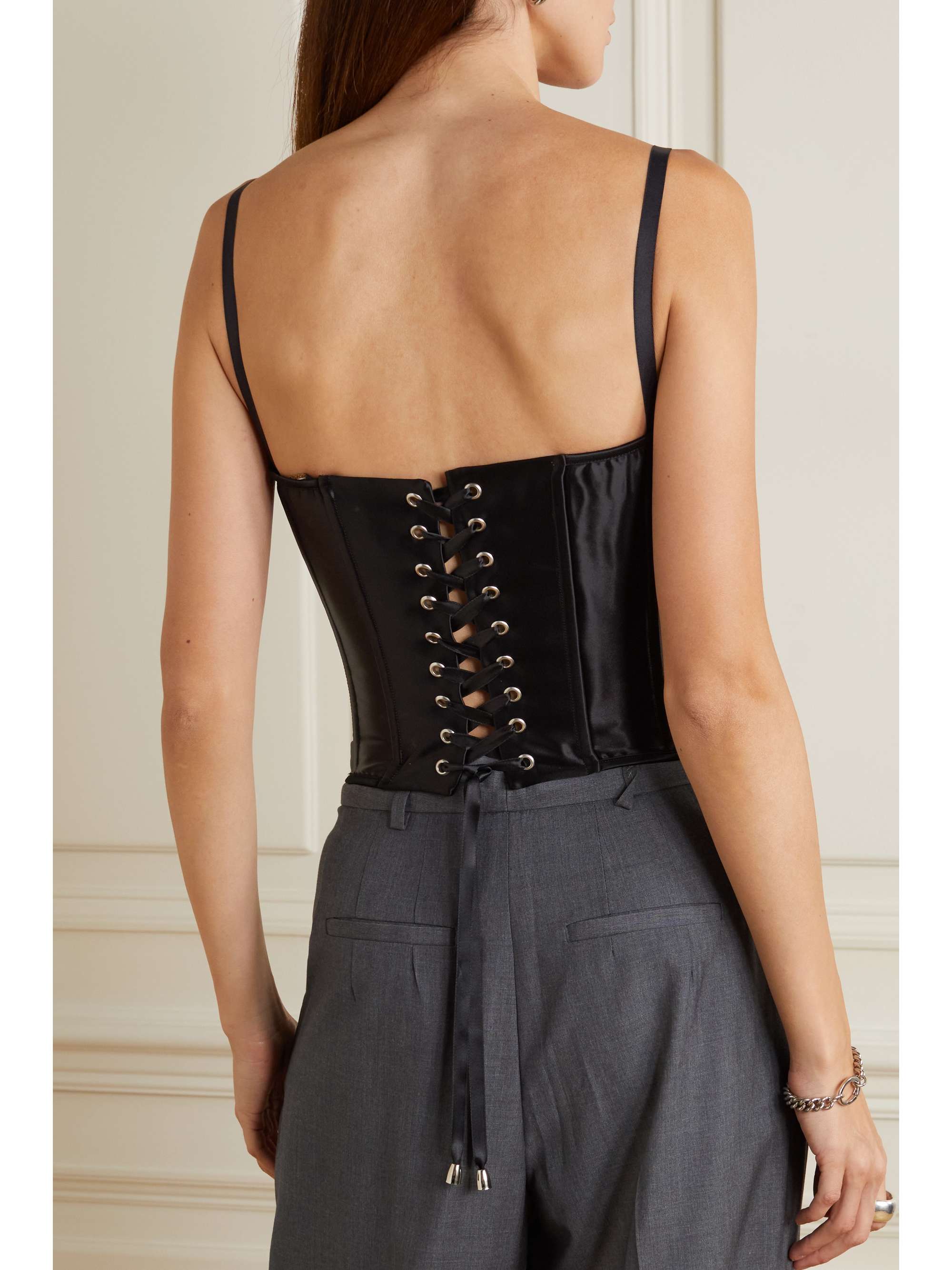 ROSAMOSARIO Lace-up satin bustier top | NET-A-PORTER