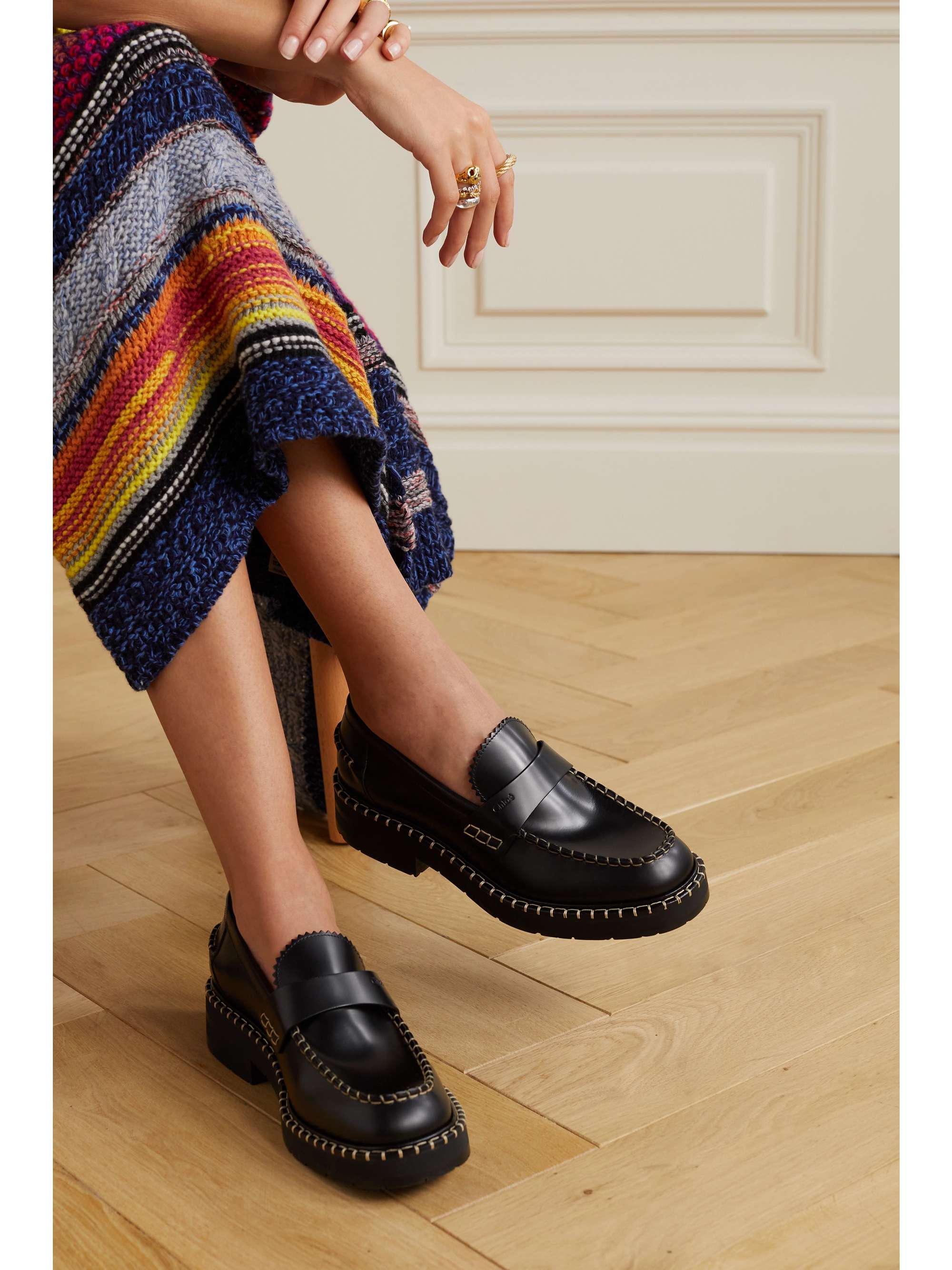 Chloé - Noua Whipstitched Leather Loafers - Black - IT37 - Net A Porter