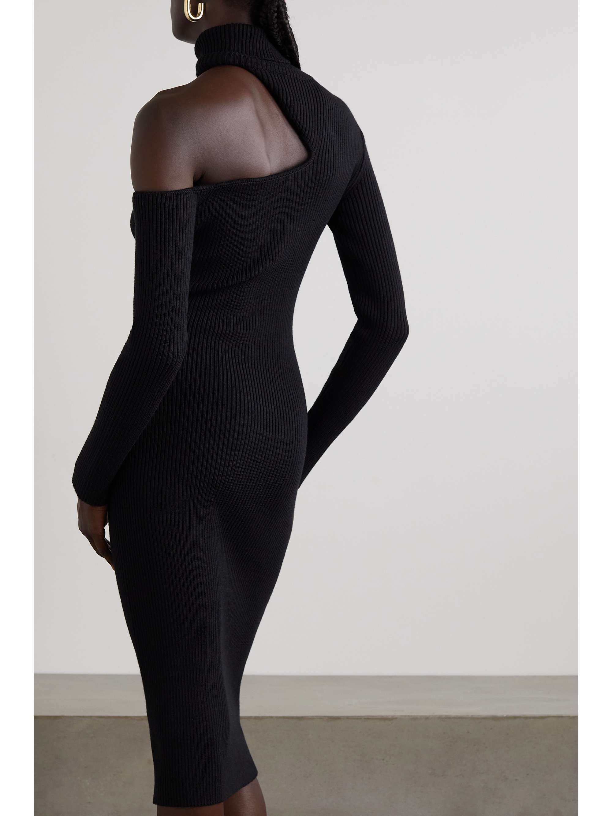 TOM FORD Cutout ribbed wool-blend turtleneck midi dress