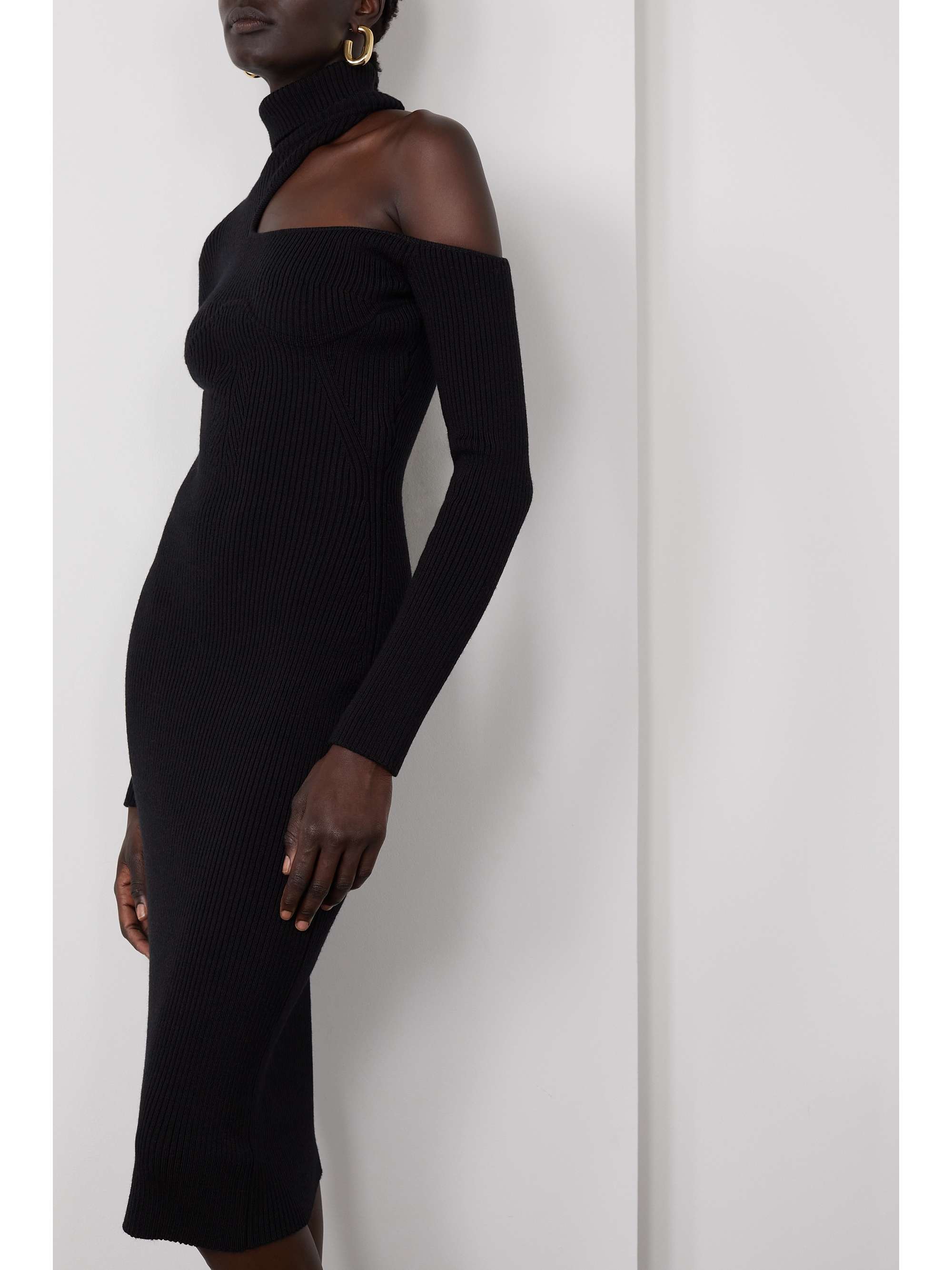 TOM FORD Cutout ribbed wool-blend turtleneck midi dress