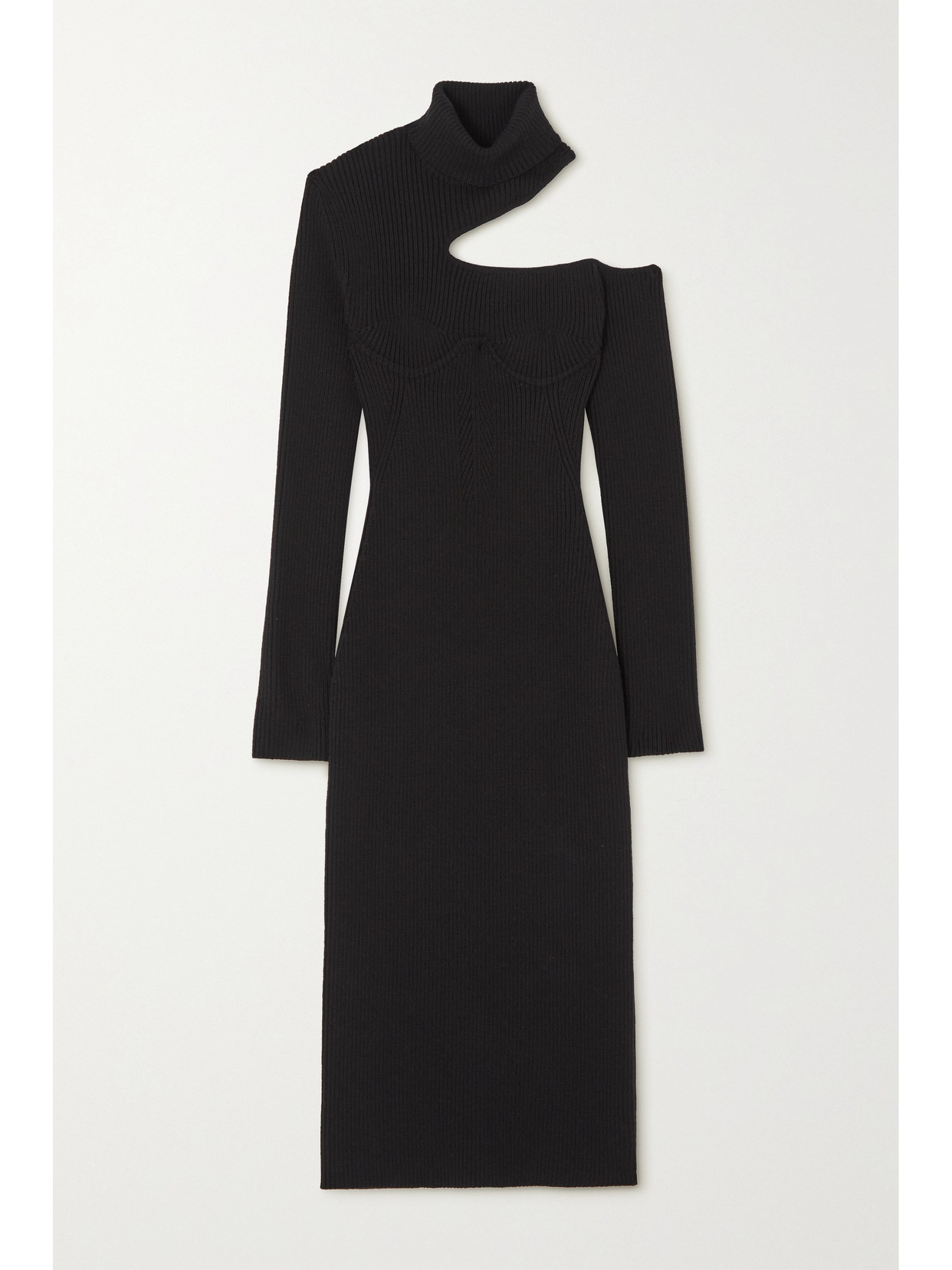 TOM FORD - Cutout Ribbed Wool-blend Turtleneck Midi Dress - Black 22 Awaiting product image