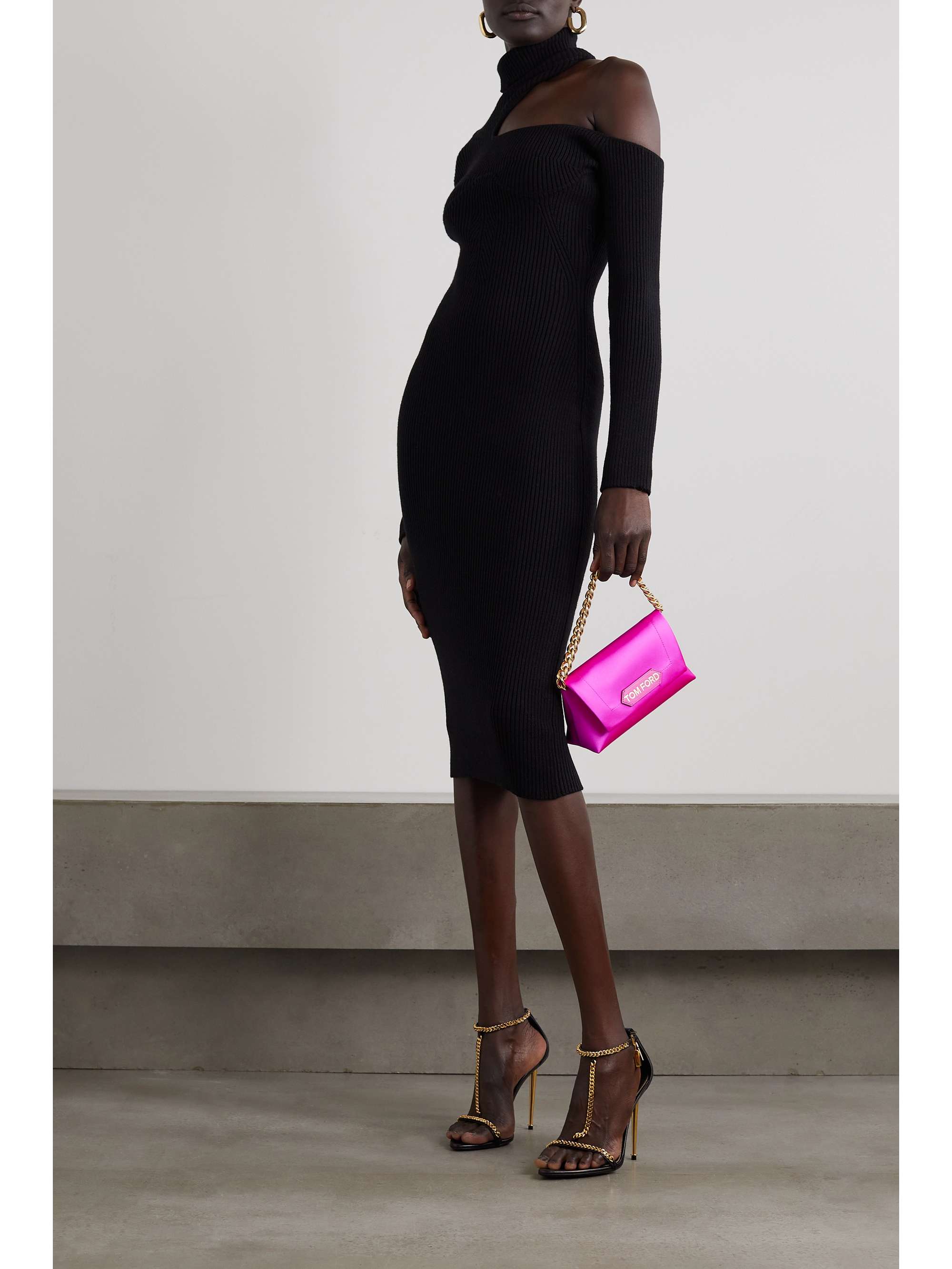 TOM FORD Cutout ribbed wool-blend turtleneck midi dress