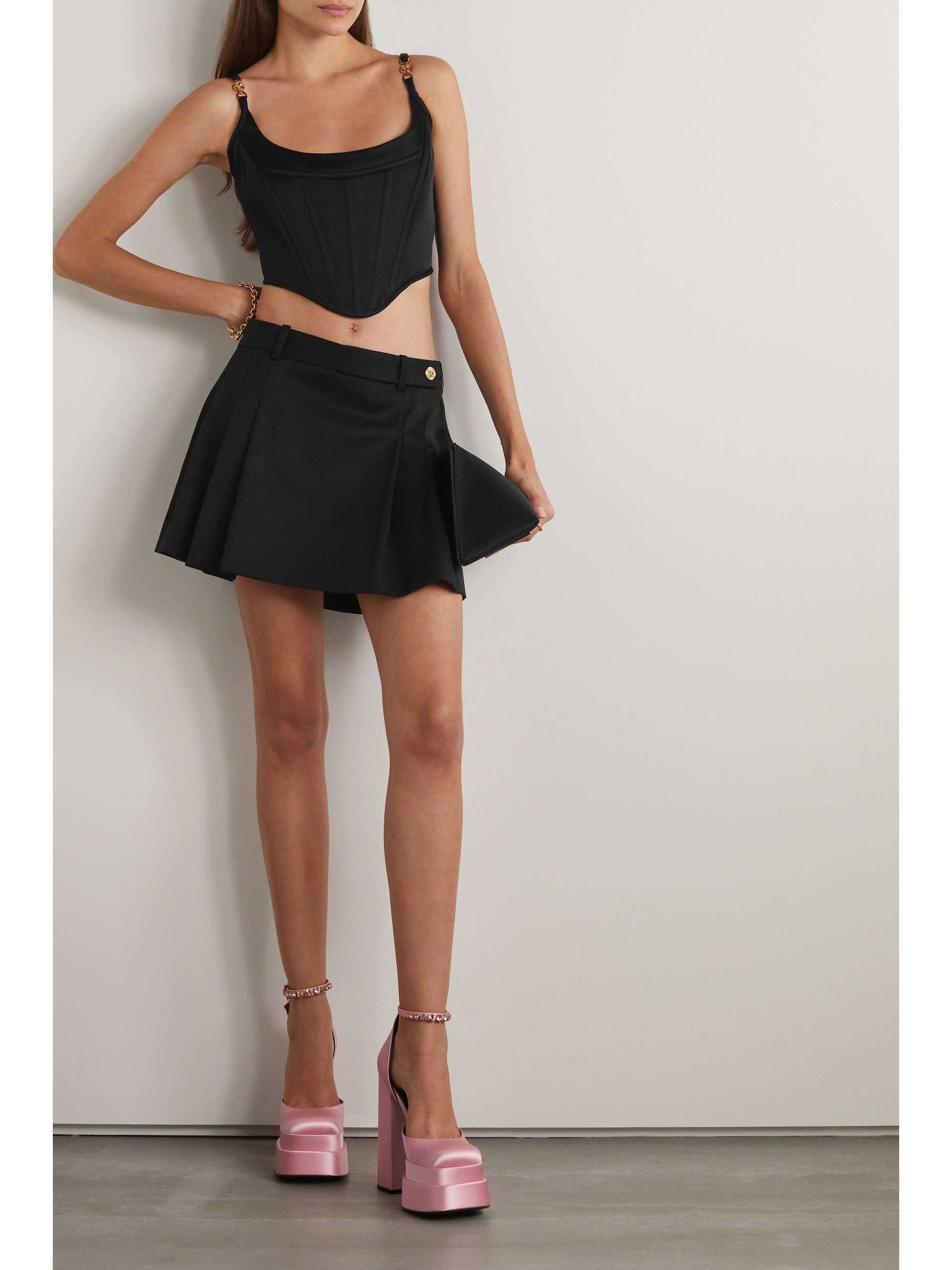 VERSACE Pleated wool mini skirt
